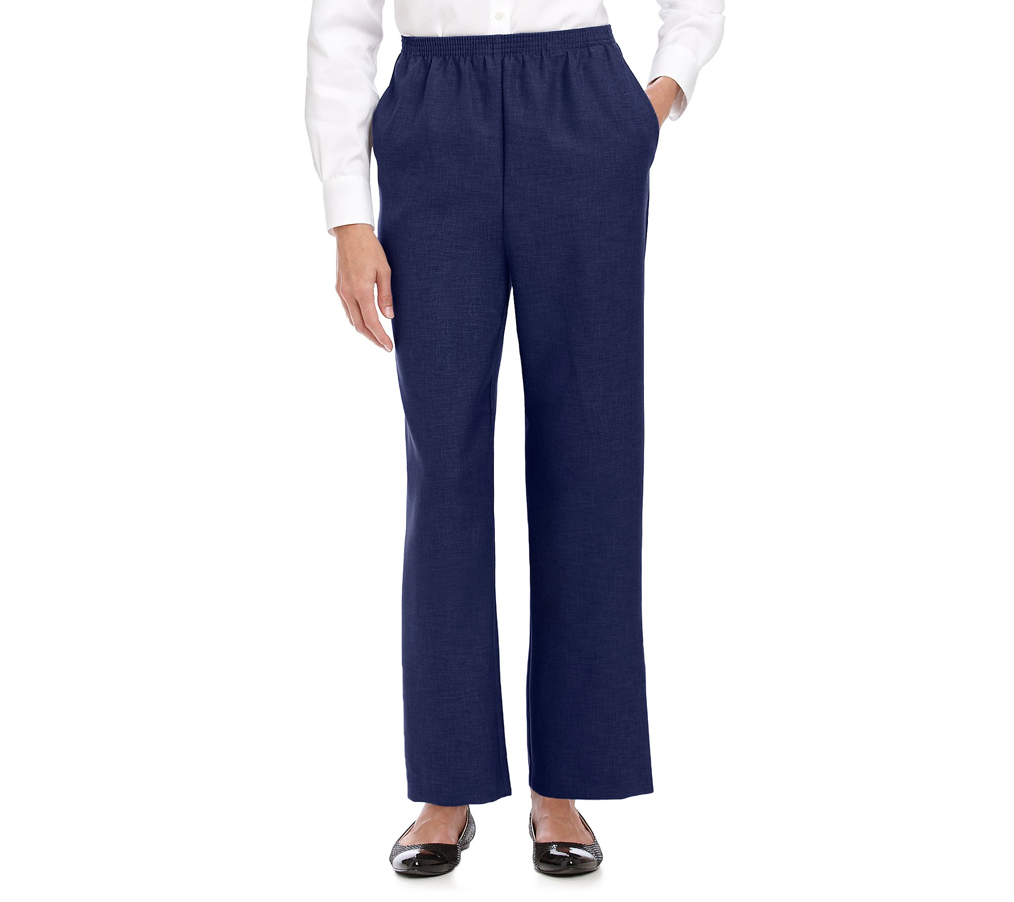 Alfred Dunner Petites Pull-on Flat-Front Pants Navy 12P Short