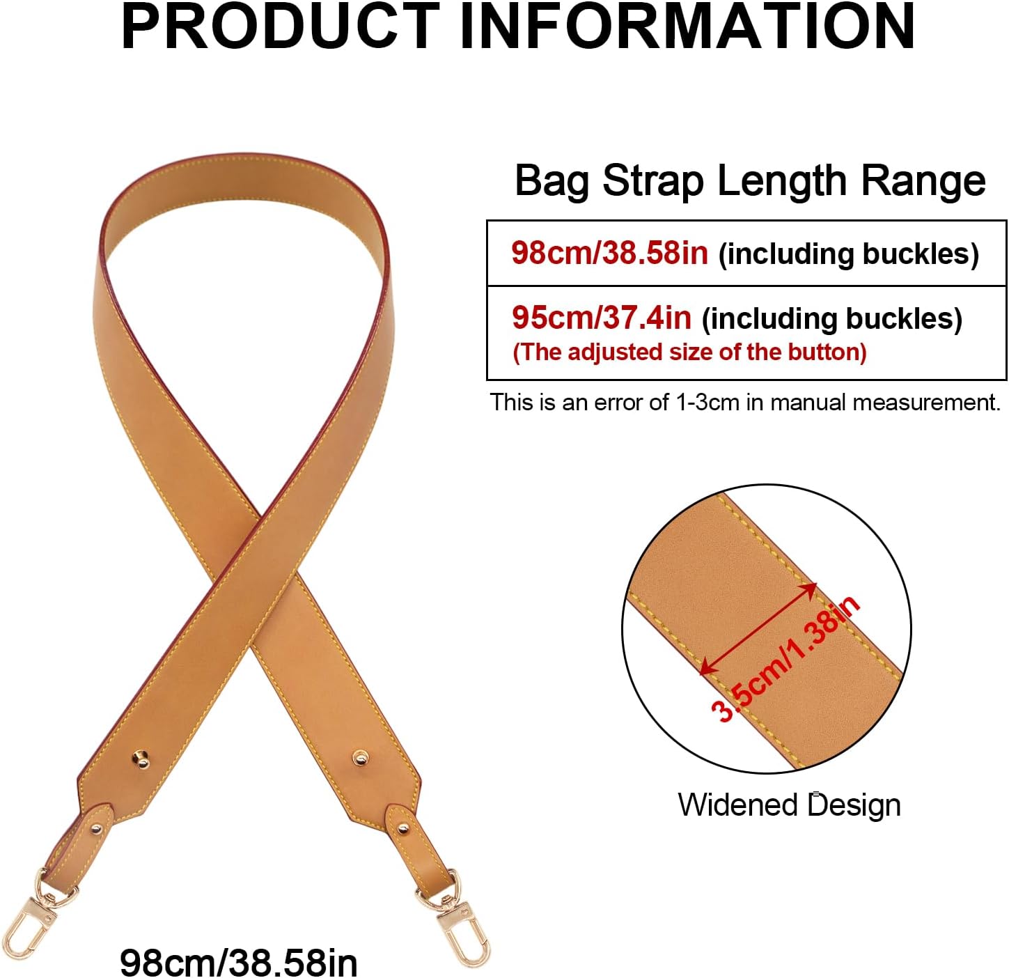 Adjustable Bags Straps Leather Strap for Women (Light Gold Clasp)