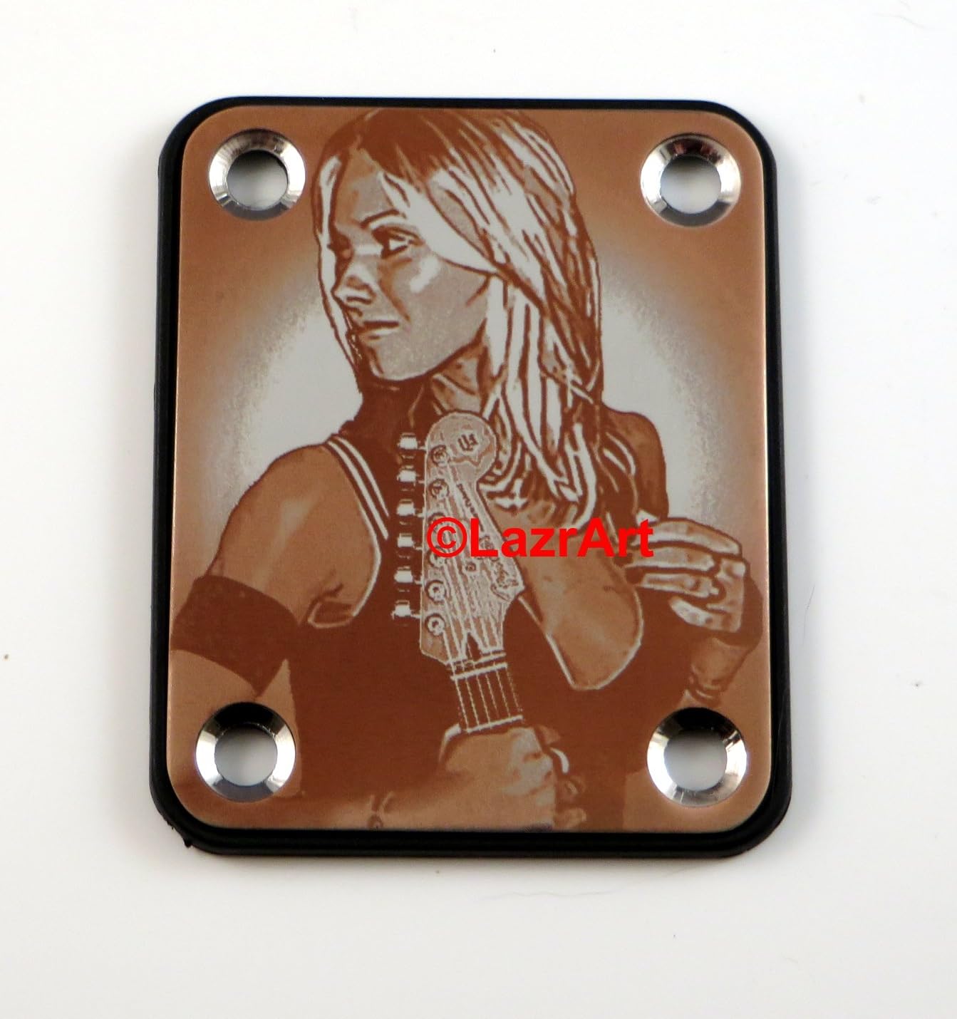 Laser Girl 626 - sexy, Standard 4 Bolt style, engraved guitar neck plate (Silver)