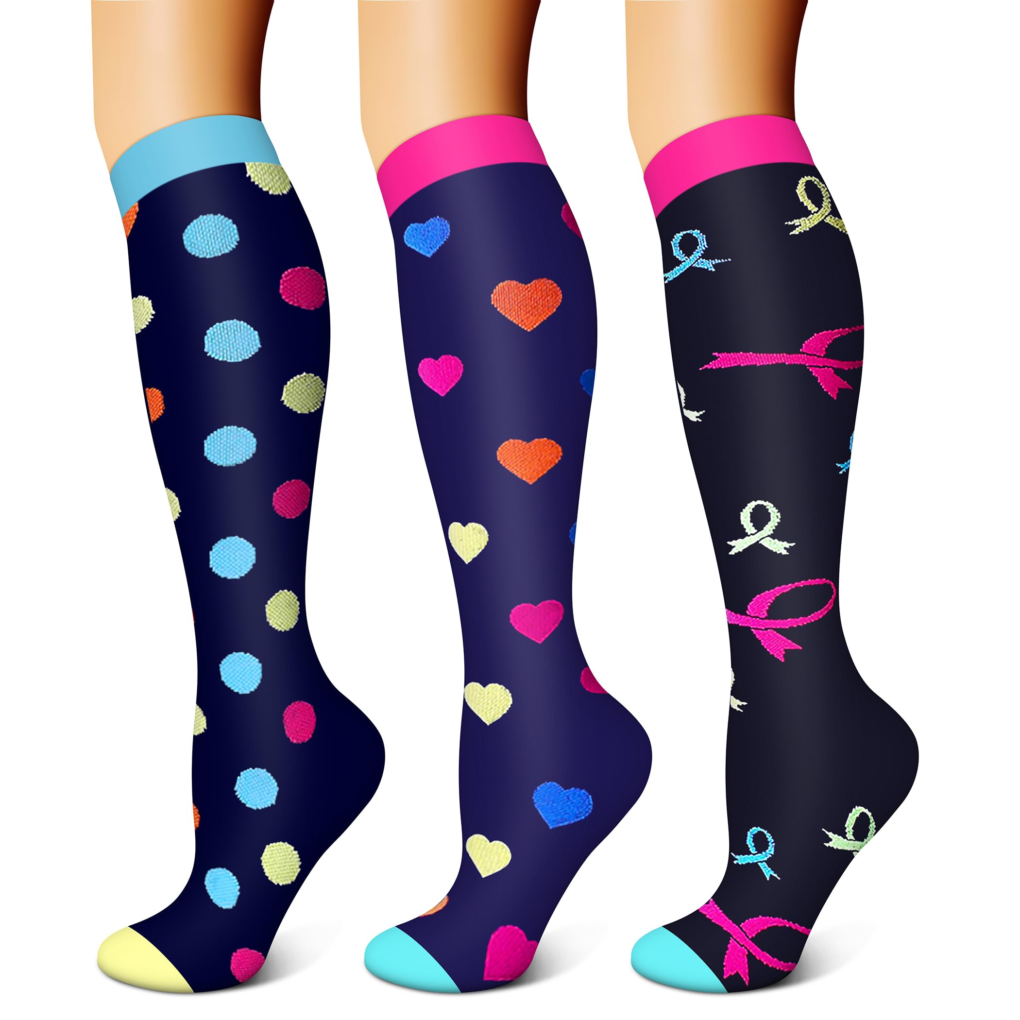 FEYHAY Copper Compression Socks (3 Pairs) 15-20 mmHg Circulation is Best Athletic &amp; Daily for Men &amp; Women, Running, Climbing