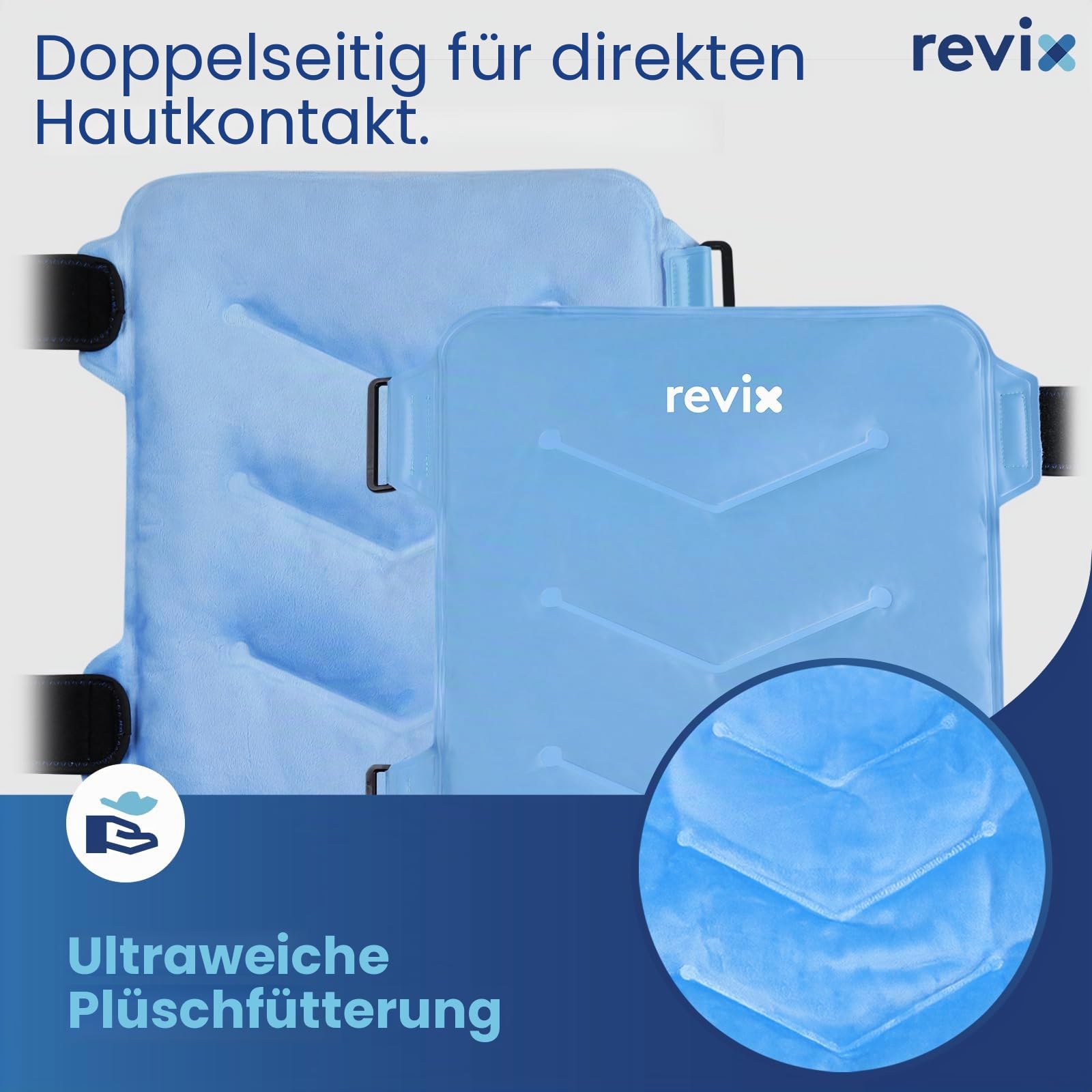 REVIX Hüfte Gel Kühlpad, Wiederverwendbare Eispackung für ür Hüftgelenkersatz-Operationen, plüschgefütterter Kältekompressen für Schmerzlinderung, Entzündungen und Schwellungen im Hüftbeuger Blau