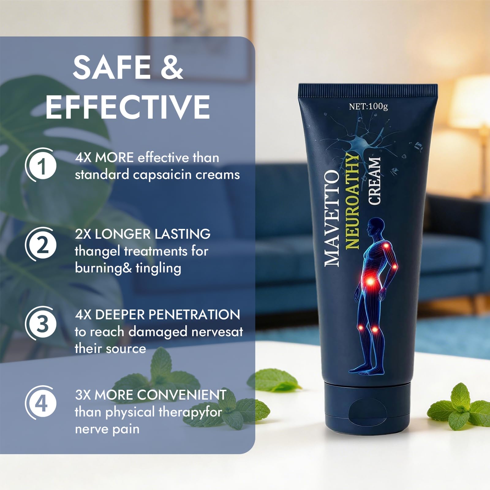 Mavetto Neuropathy Relief Cream, Fast-Absorbing Soothing Cream with Capsaicin, Arnica, Menthol, MSM & Glucosamine for Feet, Hands, Legs, Muscles, Joints and Back (2pcs) — view 6