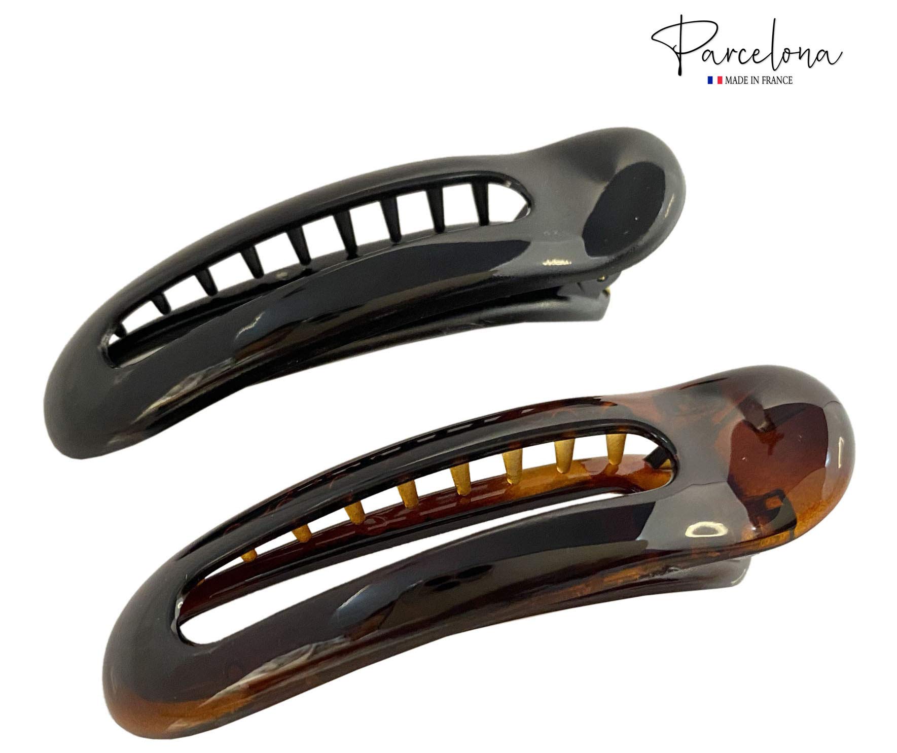 Small Hair Claw Clips Celluloid Set of 2 Tortoise Shell Black Women Girls Amazon.com : Parcelona French Crown Shape Tortoise Shell  main image 3