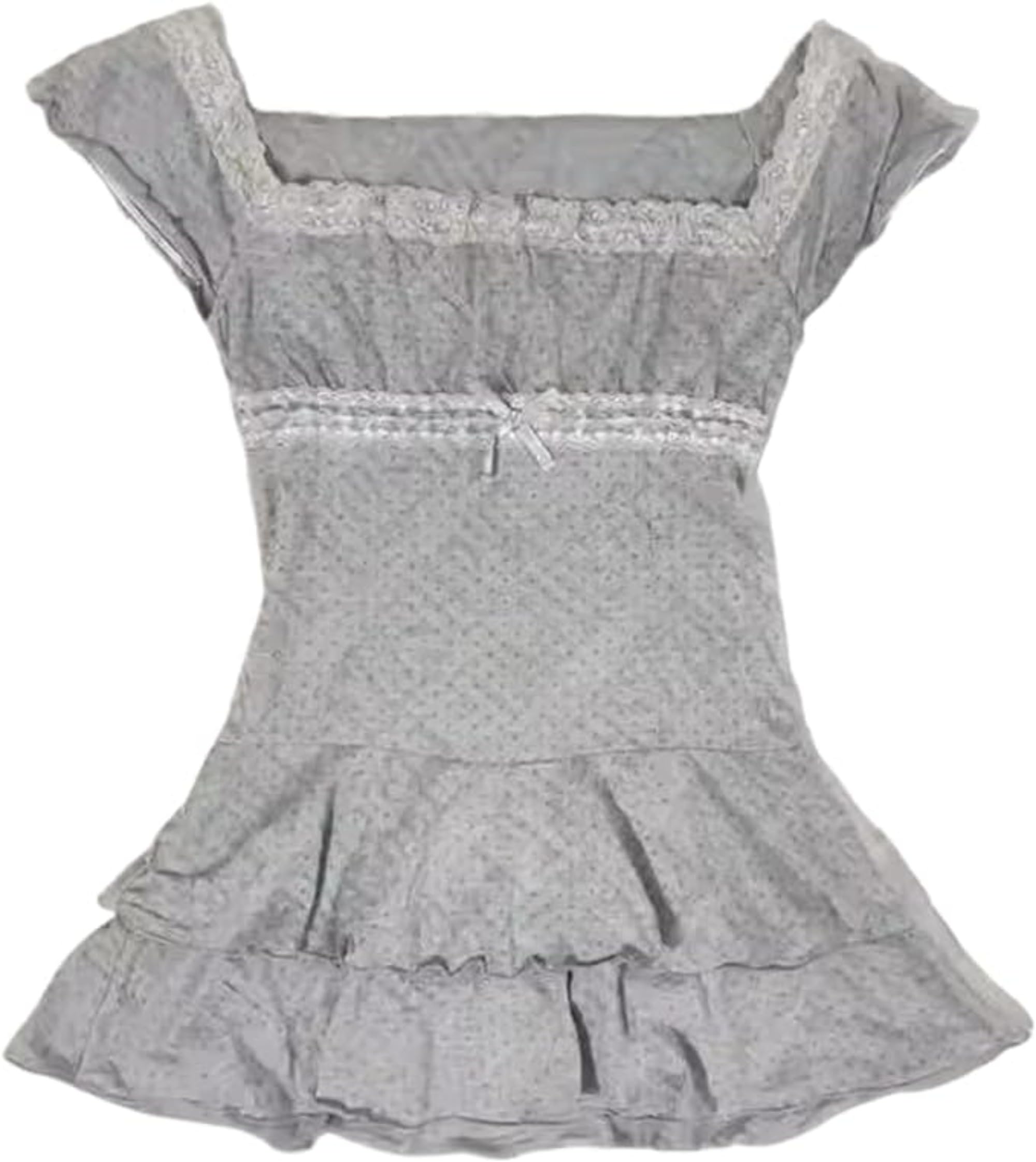 Coquette Ruffle Tops Women Cute Summer Lace Peplum Babydoll Top Teen Girls Y2k Grunge 2000s Cottagecore Clothing (S,Grey)