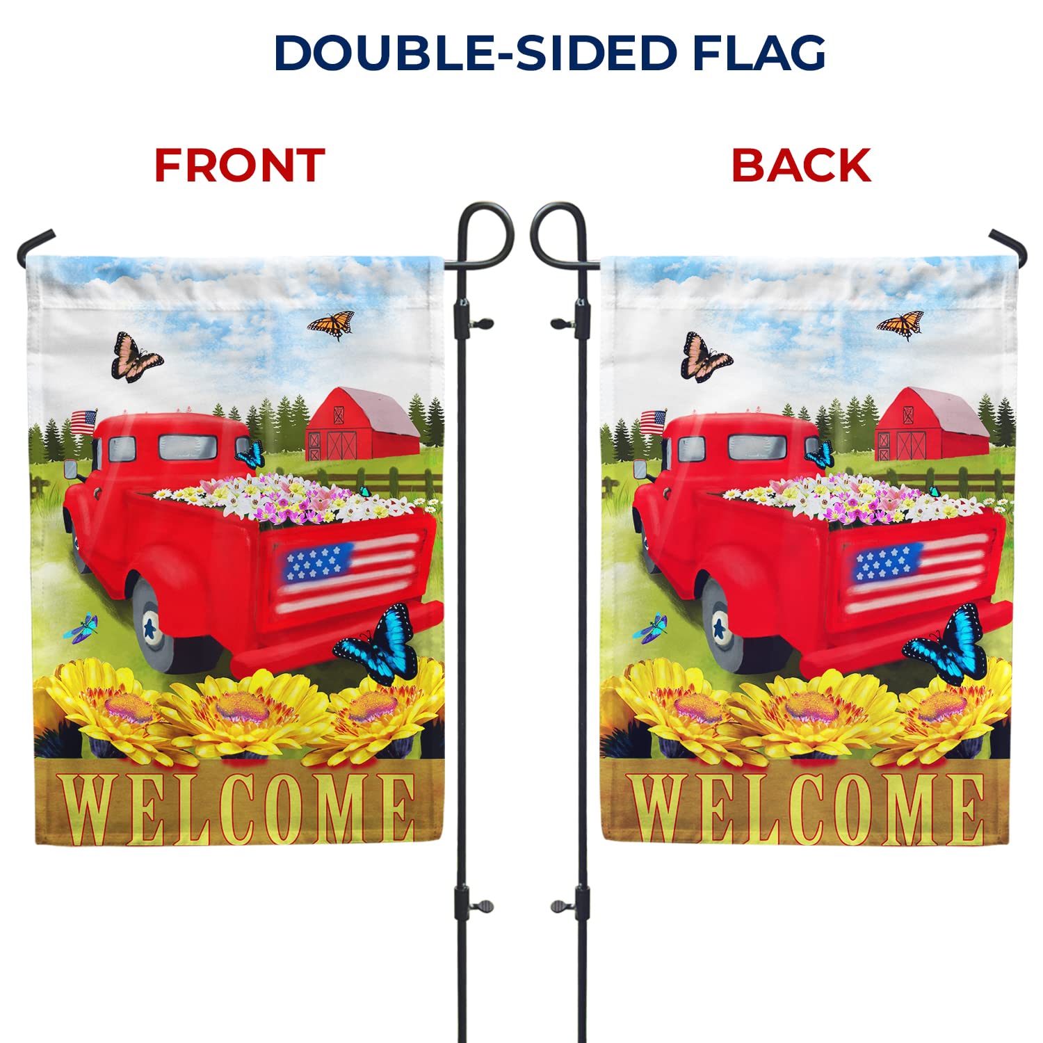 Gartenflagge „Patriotischer Truck“ – Doppelseitig Bedruckt, Wetterfest, Ca. 30,5x45,7 Cm (Amerika-Design)