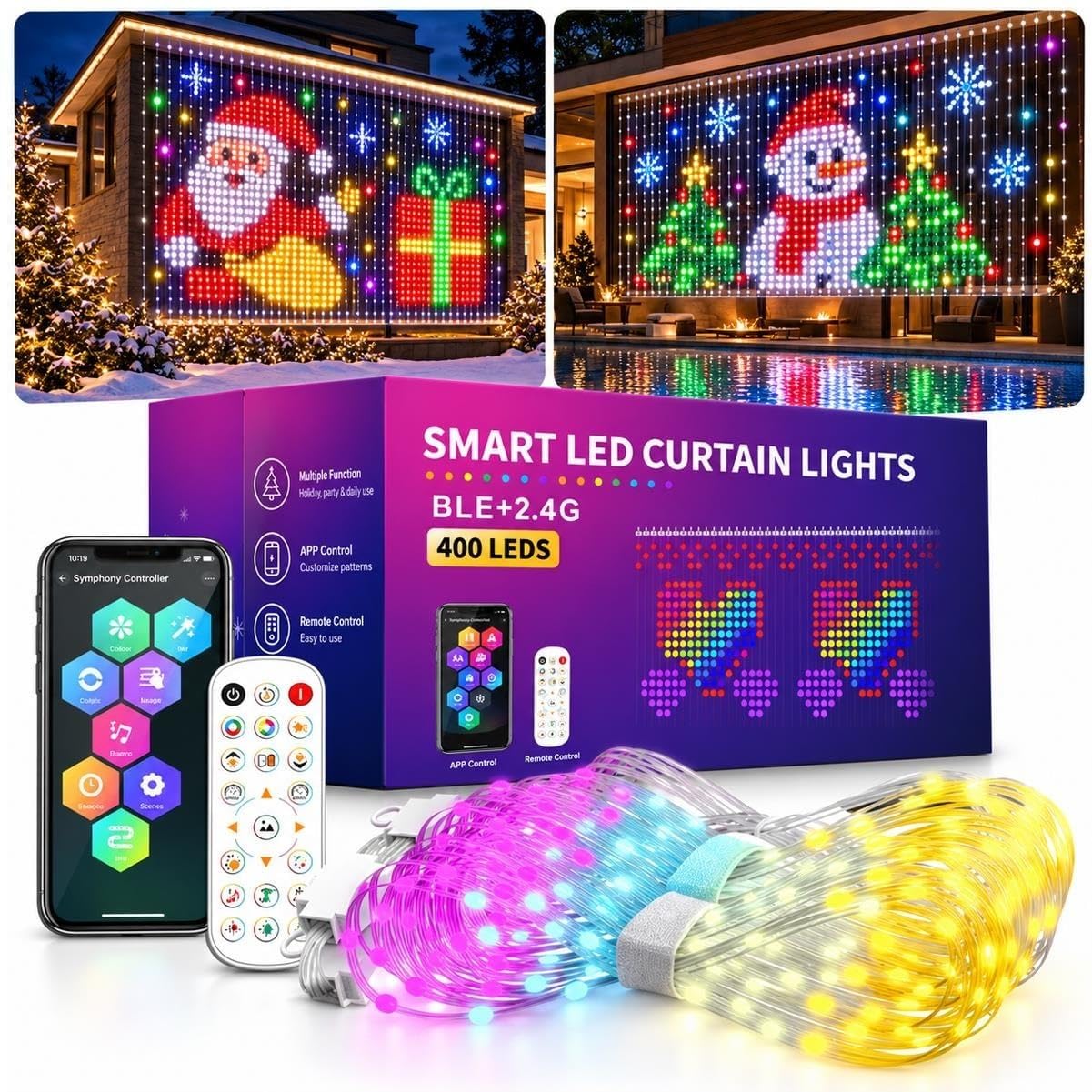Rideau Lumineux Intelligent 400 RGB LEDs avec Télécommande (3 * 3m)