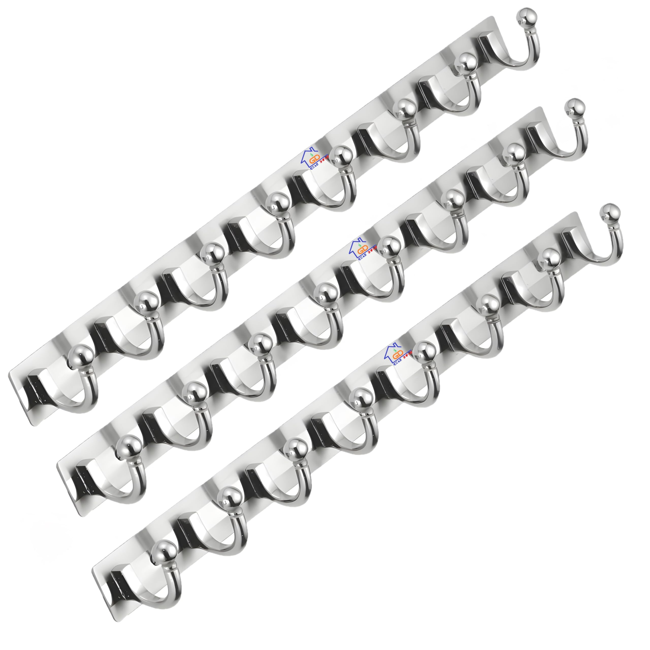 GHAR DWAR Heavy Duty Stainless Steel Cloth Hanger Suitable for Bathroom Bedroom Kitchen Wall Hook Rail Hanging Scarf, Coat,Keys Tie Clothes Towel Door Robe Hanging (Pack of 3, Goli)-image-9