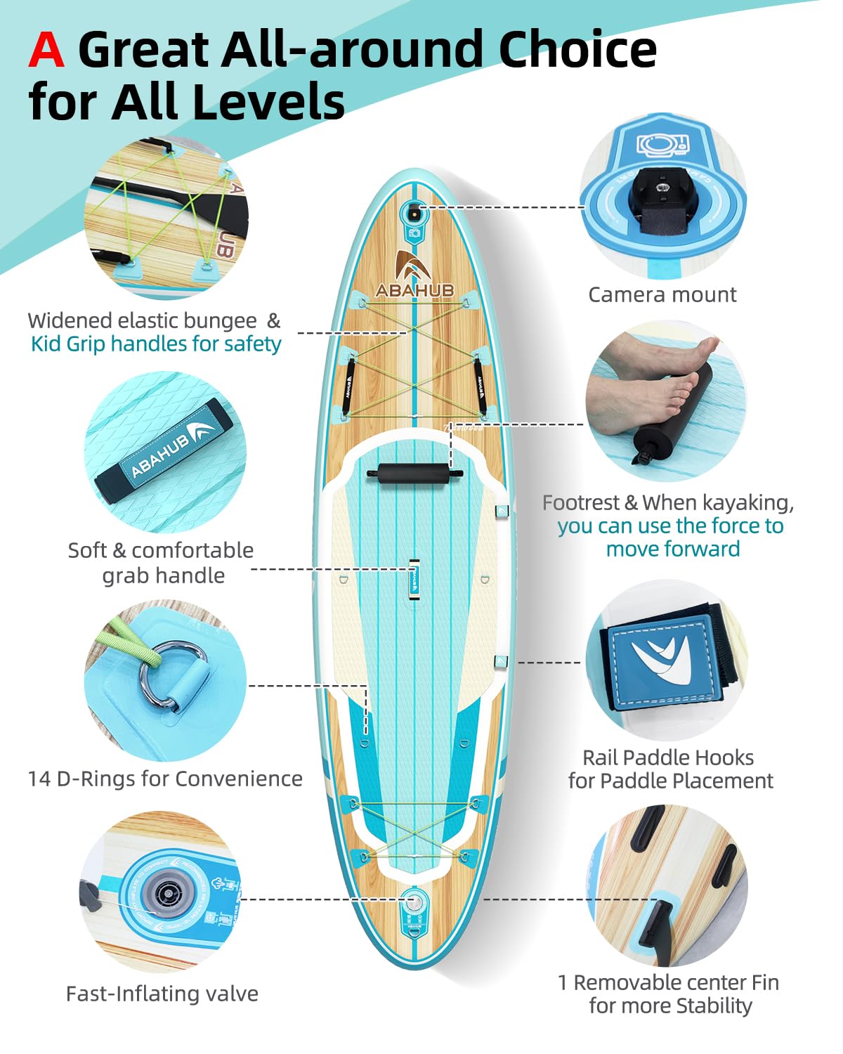 Abahub Tabla Paddle Surf Hinchable con Asiento Juego Tabla de Stand Up Paddle, Sup Board con Remo de Aluminio Ajustable, Asiento de Kayak, para Kayak, Sup, Pesca,Yoga 320x78/84 x15cm