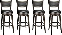 PrimeZone 30 Inch Swivel Bar Stools Set of 4, Black Faux Leather High Backrest, Wood Legs & Footrest - Kitchen Island Counter Stools