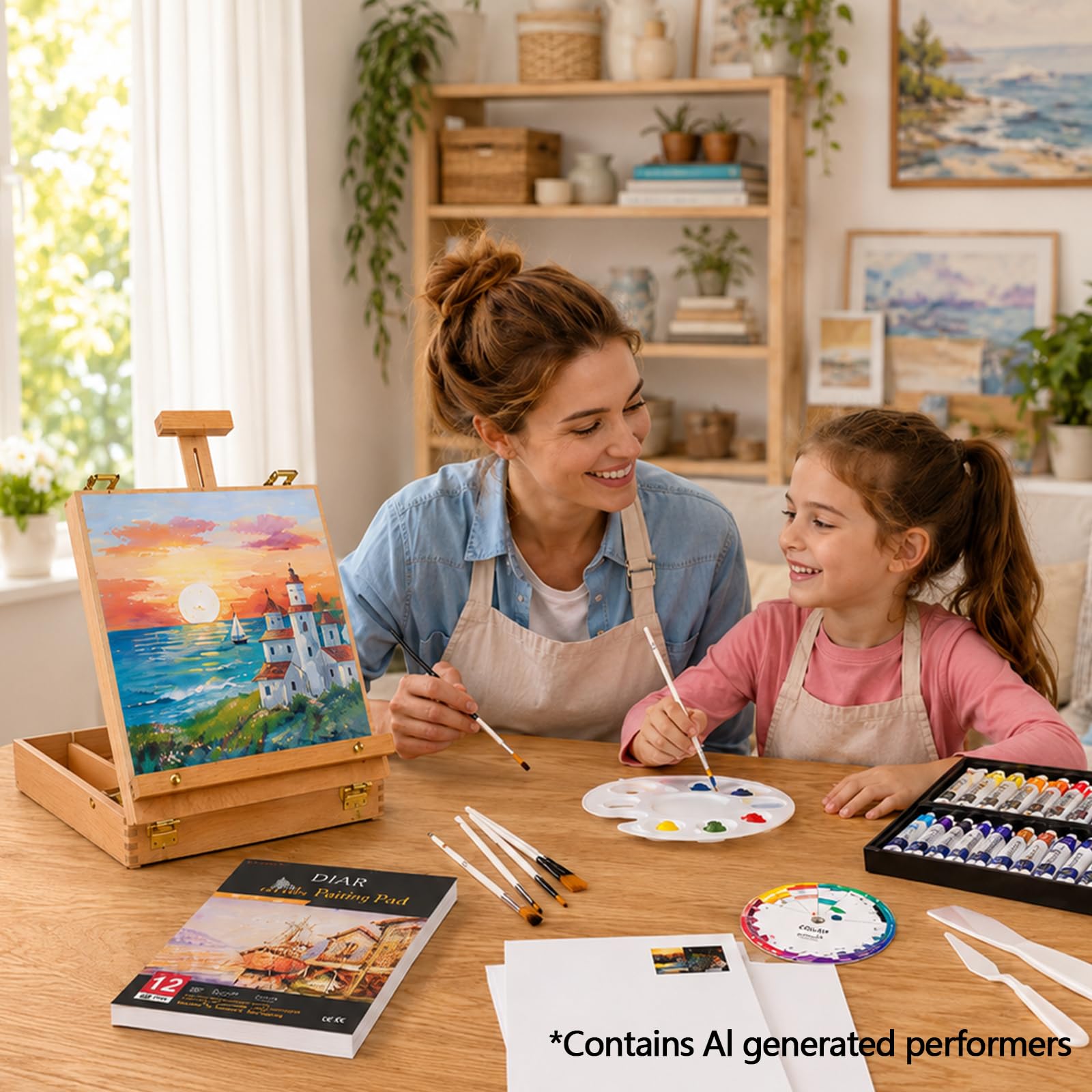 DJAR Acrylfarben-Set mit Tischstaffelei, Malsets mit 24 farbigen Acrylfarben, 27,9 x 35,6 cm, gespannte Leinwand und mehr, Kunstmalzubehör für Kinder, Erwachsene, Anfänger, Künstler