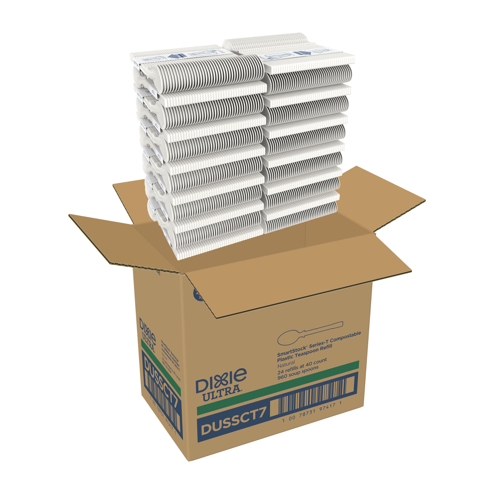 DIXIE ULTRA® SMARTSTOCK® SERIES-T COMPOSTABLE DISPOSABLE PLASTIC TEASPOON REFILL BY GP PRO (GEORGIA-PACIFIC), NATURAL, 960/CASE