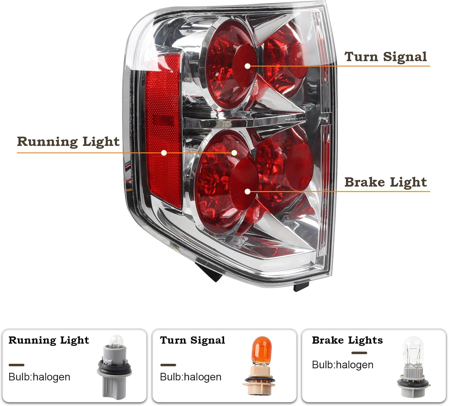 LH W/Bulbs and Wiring Harness Tail Light Assembly Fit for 2006 2007 2008 Honda Pilot Rear Lamp Left Driver Side HO2800162 33551-S9V-A11