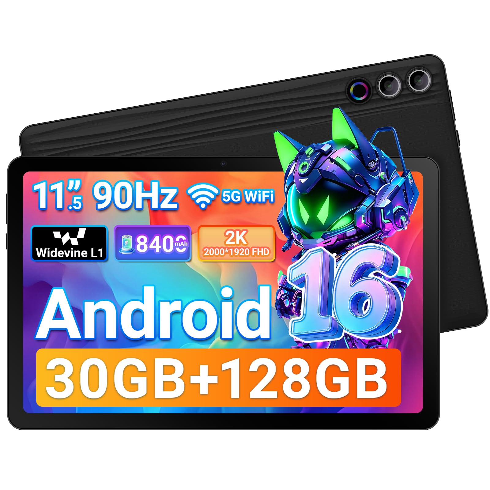 Gleeso Tablet 11,5 Pollici Android 16 con Gemini AI, Processore Octa-Core, 30GB RAM Espandibile fino a 2TB TF, Display 2K 90Hz, Batteria 8400mAh, Tablet Portatile per Studenti e Lavoro Aziendale