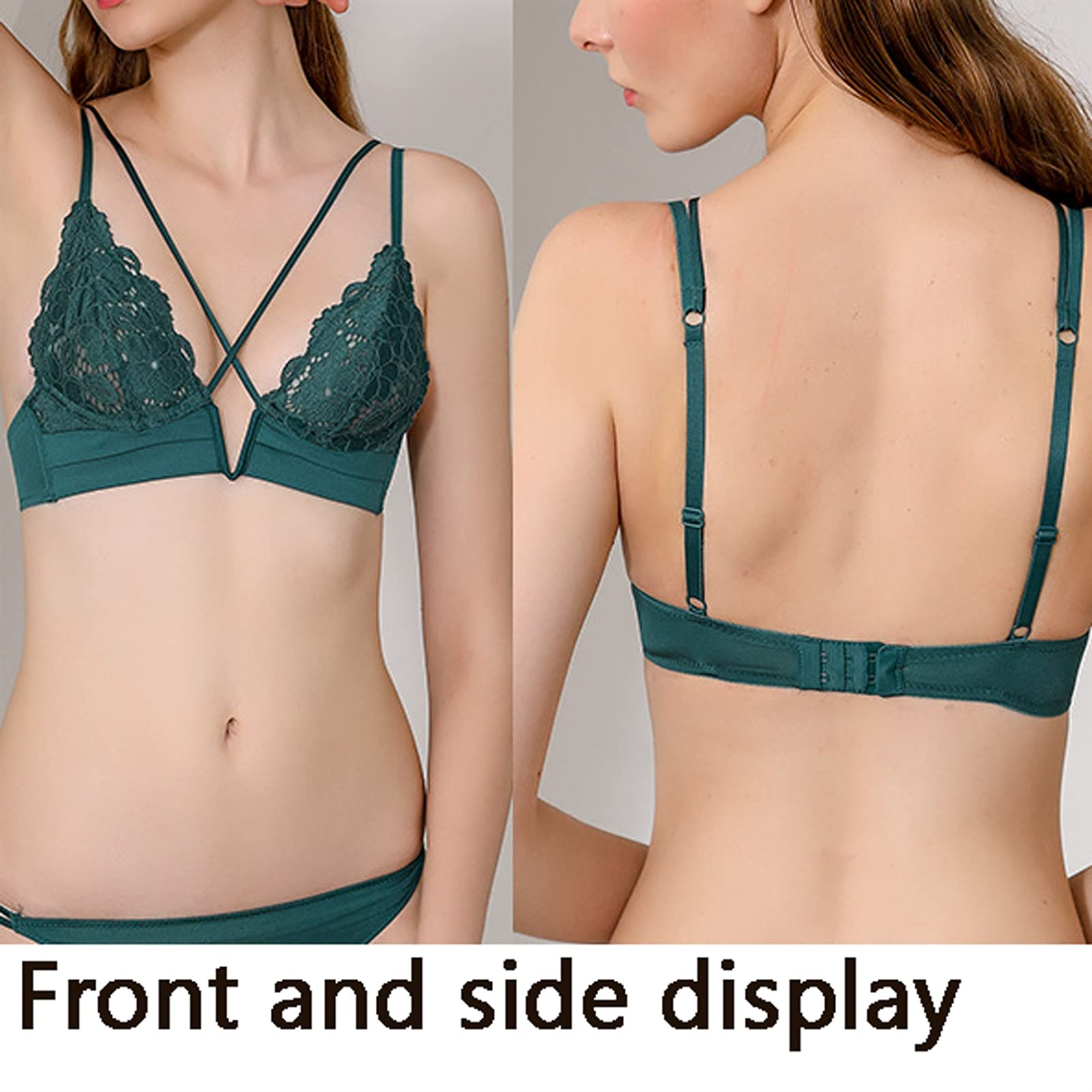 Conjunto de sujetador y bragas para mujer, sexy y ultrafino sin alambre, estilo clásico, bralette y tanga (color: verde, tamaño: 70 C)