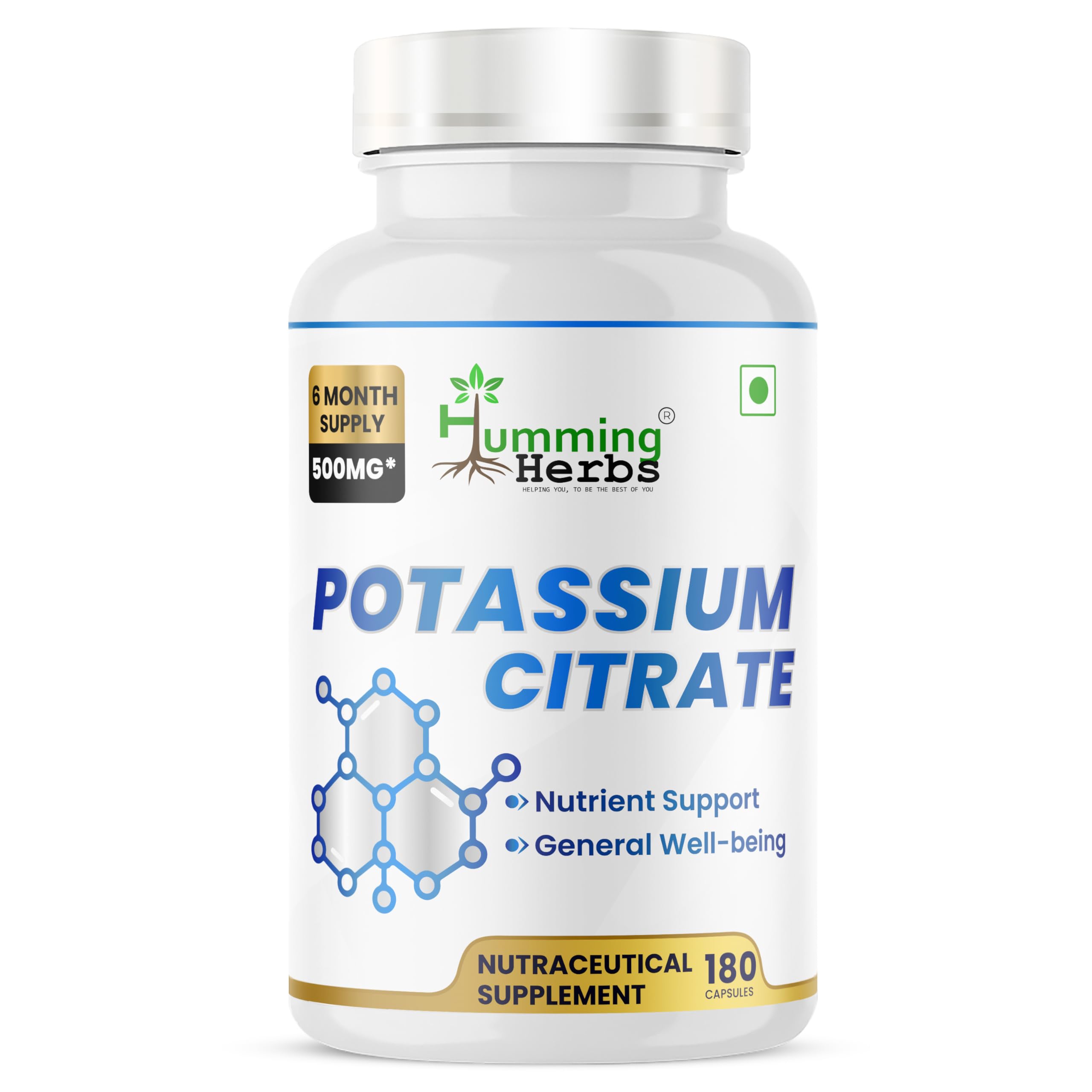 Potassium Citrate 500mg, 180 Vegan Capsules