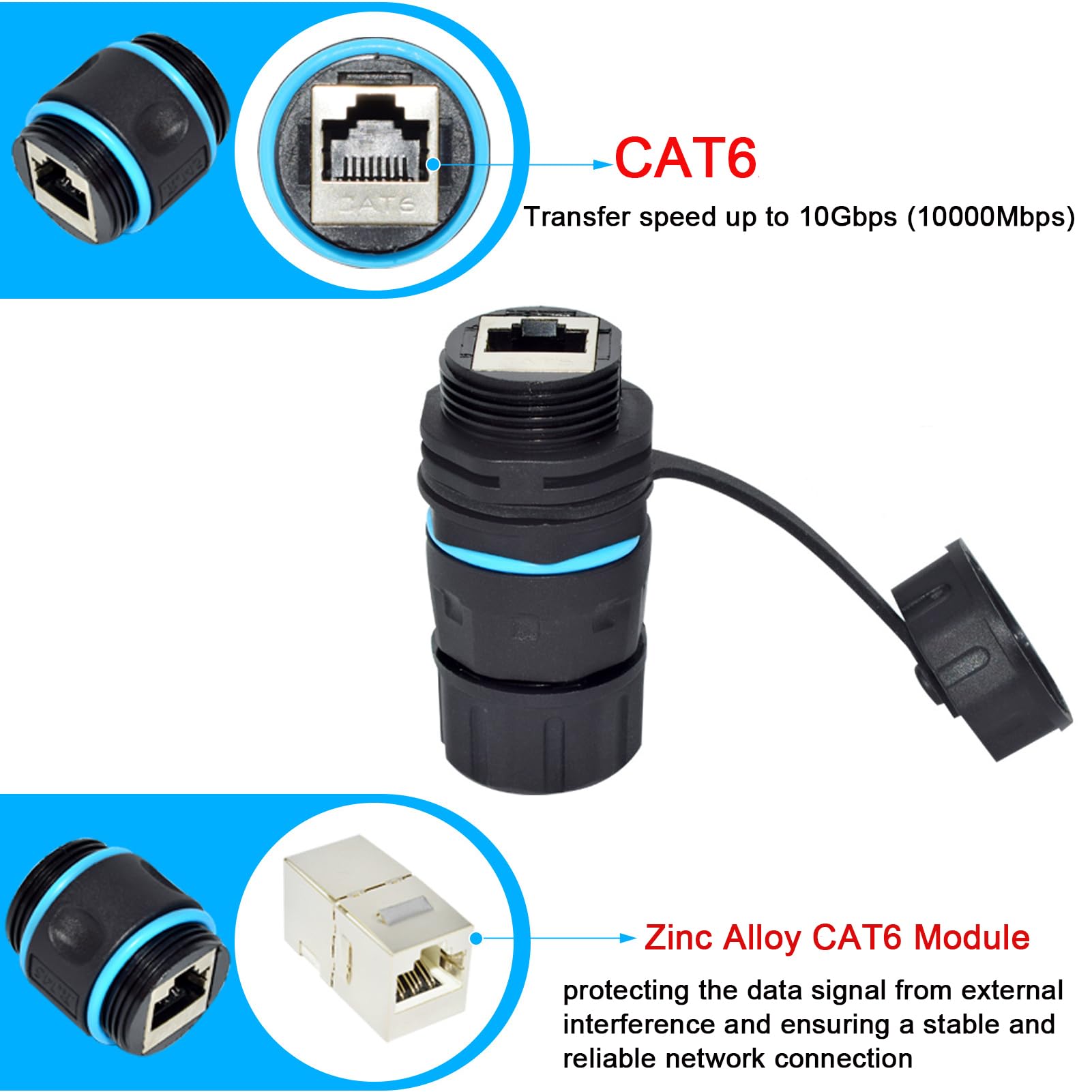 Lot de 5 connecteurs RJ45 CAT6 étanches étanches M23 IP68 pour montage sur panneau de 5,5 cm