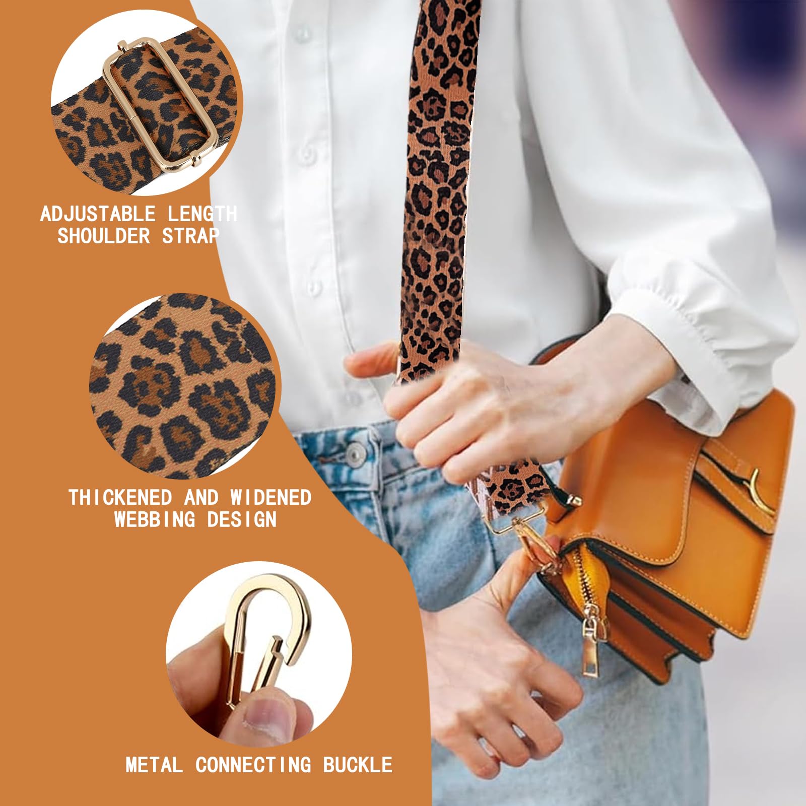 Sangle Réglable Imprimé Léopard Pour Sac - Largeur 3.8cm - Interchangeable - Accessoire Mode Femme Et Fille