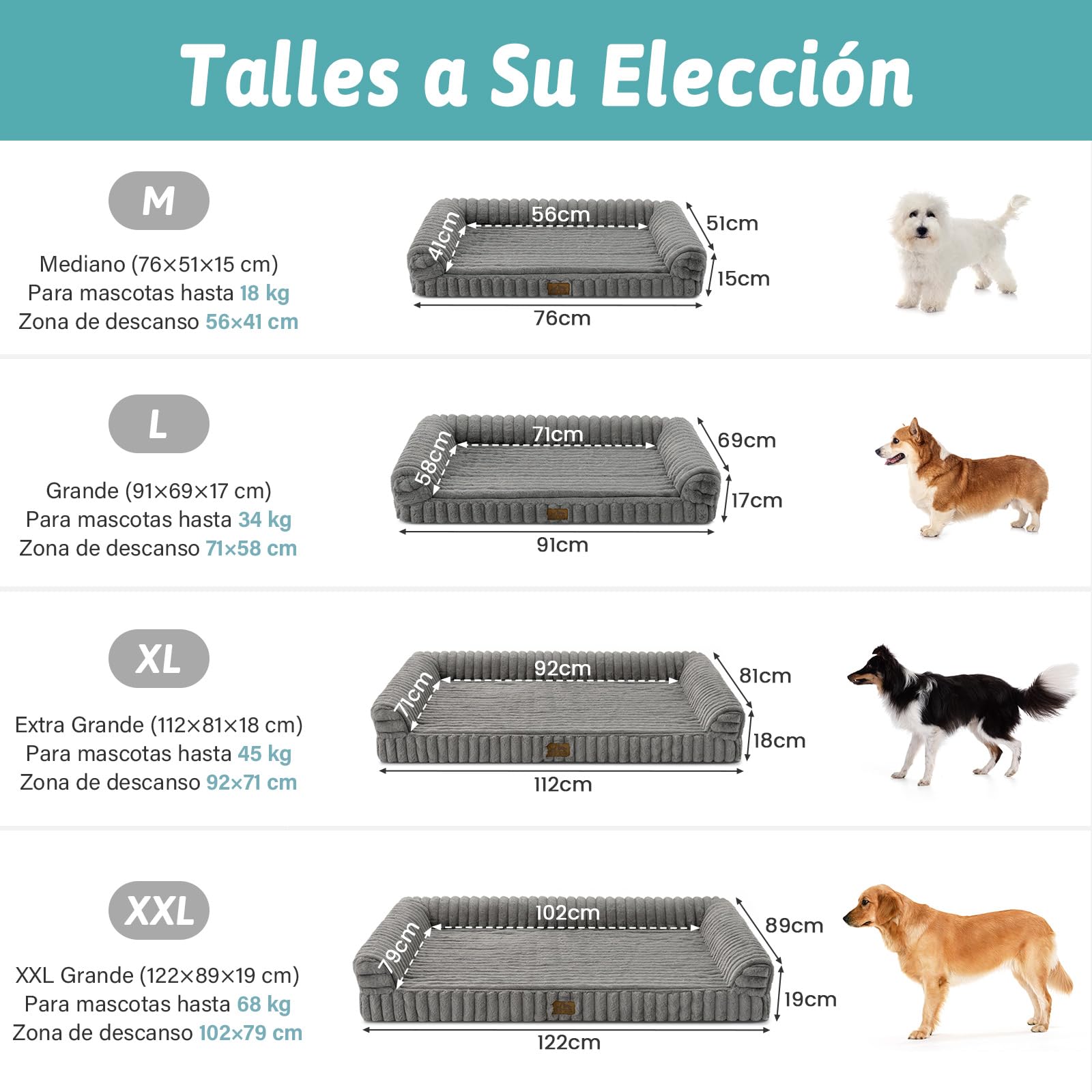 COZY KISS Cama Ortopédica para Perros de Pelo Sintético, Sofá Ergonómico para Perros Muy Grandes, 110x80x17 cm - Diseño Acordonado, Lavable, Antideslizante, Gris XL