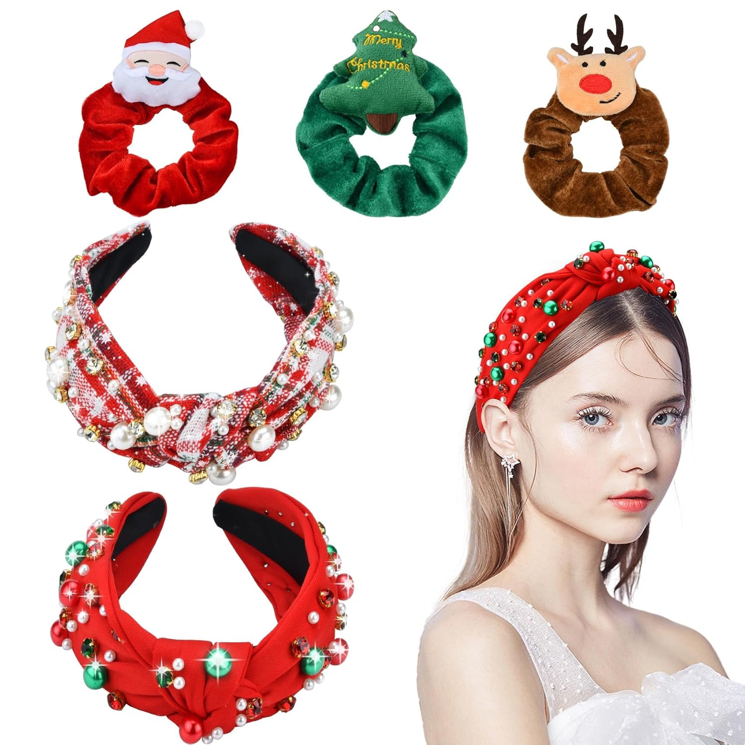 Abitoncc 5 Pcs Christmas Headbands for Women Soft Hair