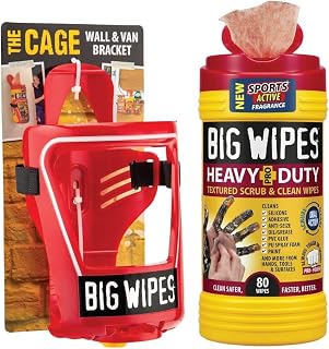 Big Wipes Garage Starter Kit: The Cage Heavy Duty Wipe Holder with Heavy Duty Industrial Hand Cleaning Wipes, Professional Cleaning Kit for Garages, Workshops, Mechanics, Contractors and DIY Projects
