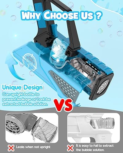 Miniatura 5 de Pistola de burbujas  Máquina de burbujas para niños  Pistola de burbujas de 8 agujeros con luz LED  Incluye solución de burbujas y baterías