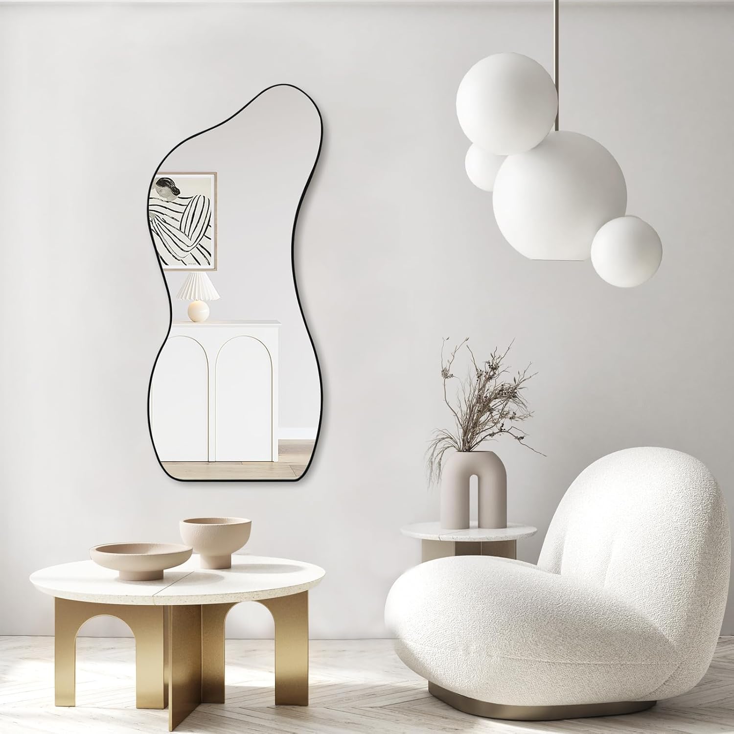Large Irregular Wall Mirror 47.2"x22", Unique Shaped Black Asymmetrical Mirror, Modern Oblong Wavy Mirror for Living Room,Bathroom,Entryway,Dining Room