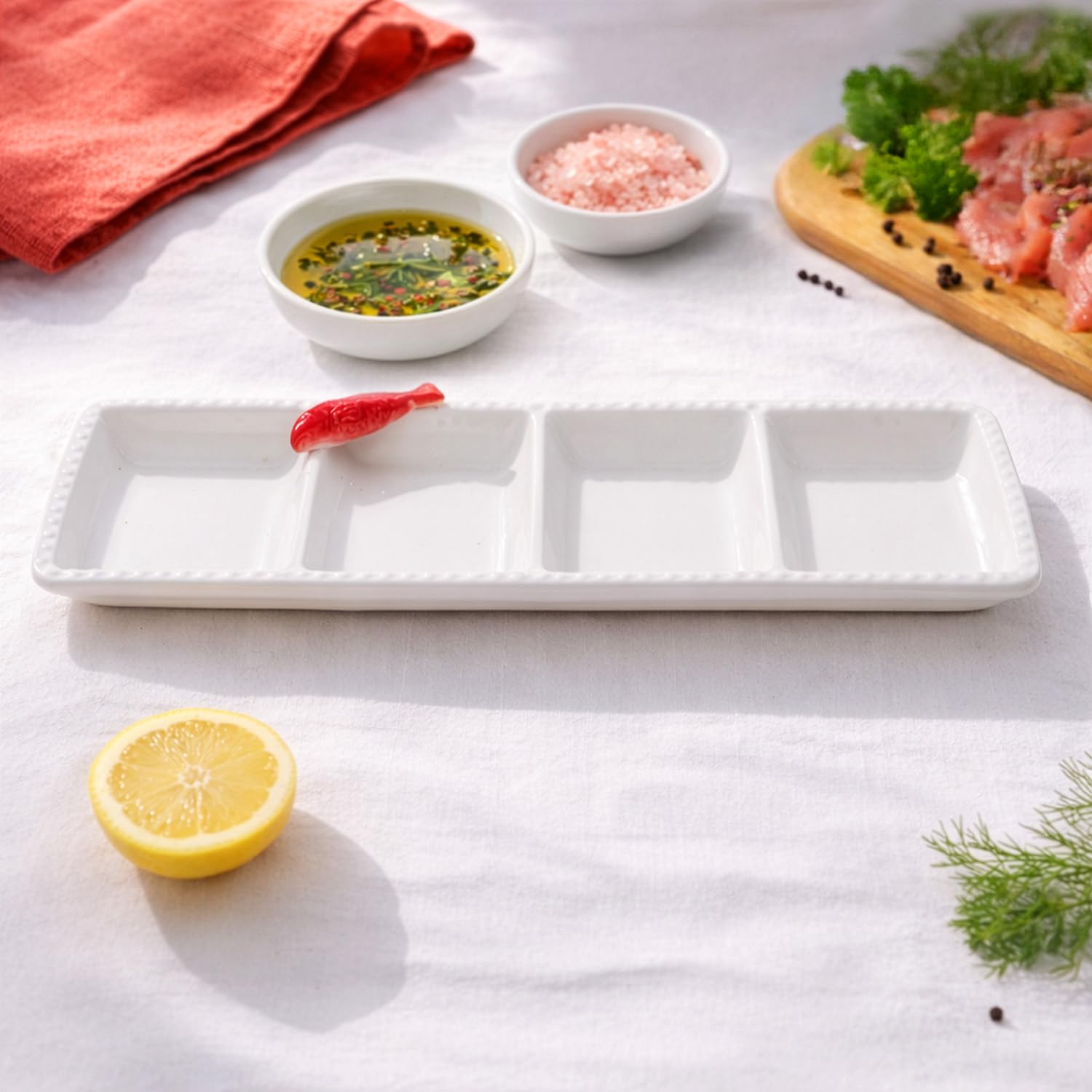 KASANOVA Antipastiera 4 Scomparti Ceramica Pesce Sea