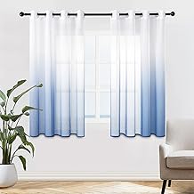 MRTREES 2 Pieces Living Room Curtains, Short Translucent Curtains, Bedroom, Modern Window, 140 x 160 cm, Curtains, Living Rooms, Children's, Living Rooms, Bathroom, Luminous Blue Gradient