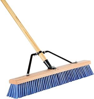 Restaurantware-Clean Tek Professional 24 Inch Push Broom, 1 Heavy-Duty Broom with 60” Handle - Medium Plastic Bristles, Durable, Wooden, Commercial Use, for Deck, Driveway, Garage, Yard, Patio
