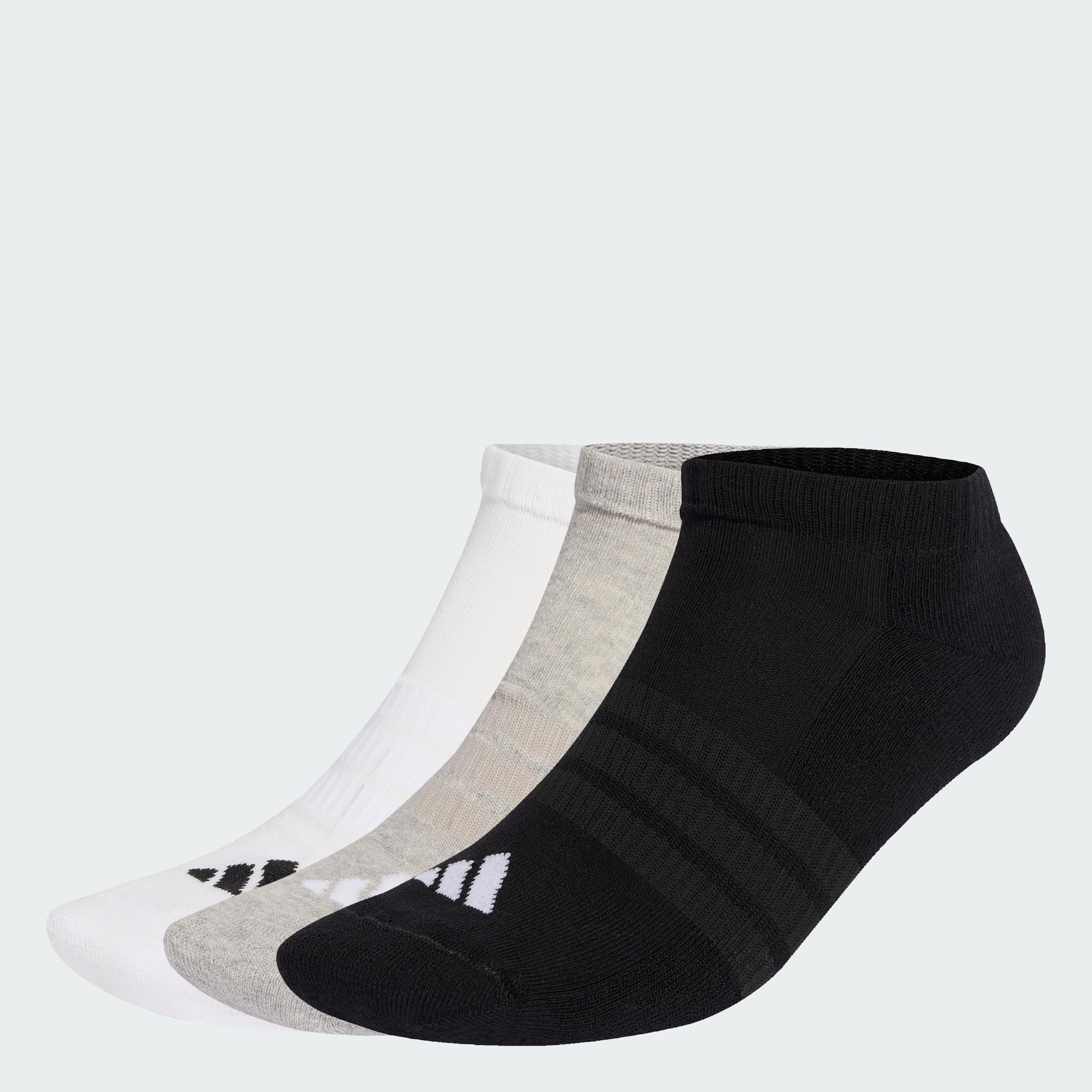 adidas Unisex Cushioned Essentials Low Cut Socks 3 Pair Pack, medium grey heather/white/black, 2.5-4