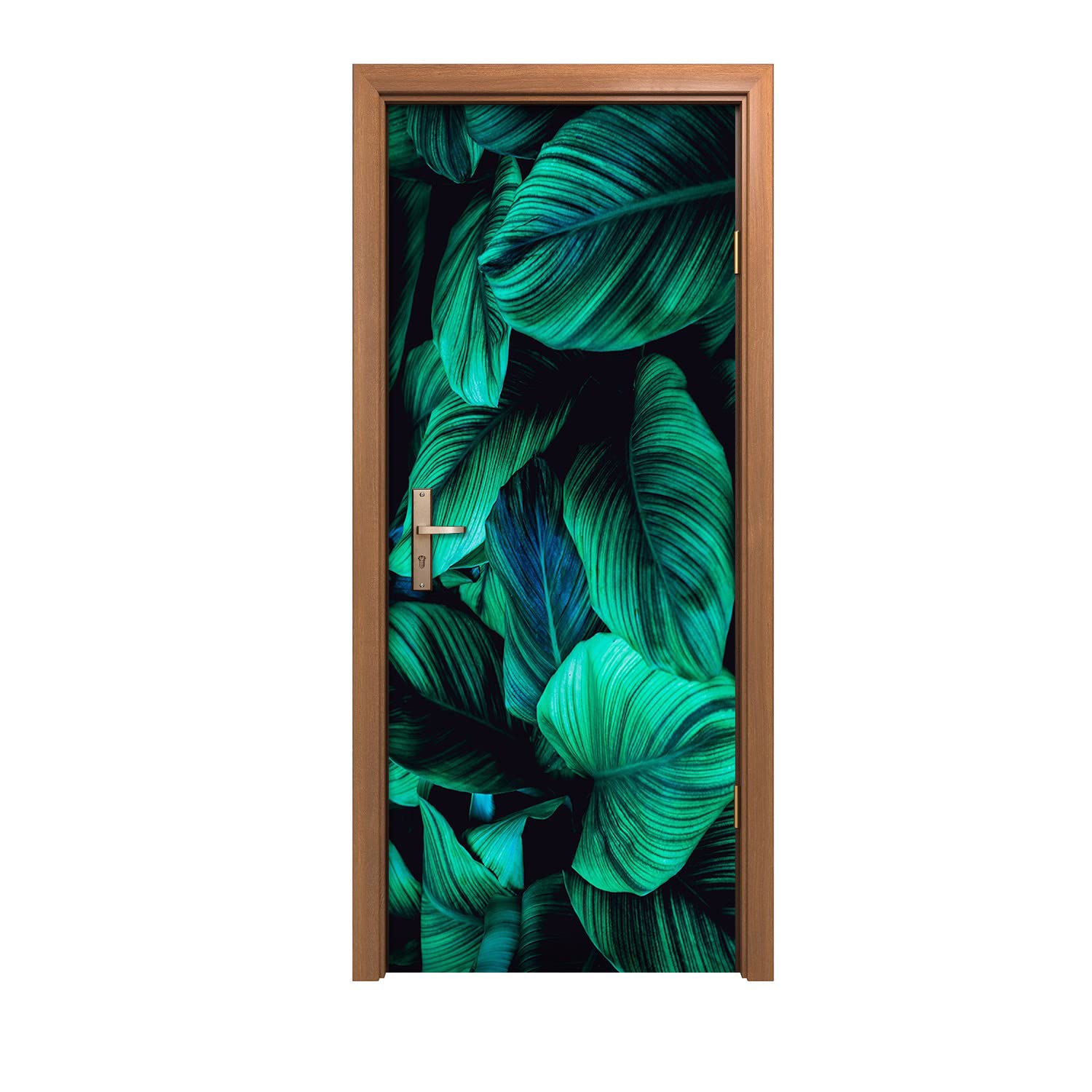 Autocollant de porte lavable et amovible design feuilles de plantes 80x200cm