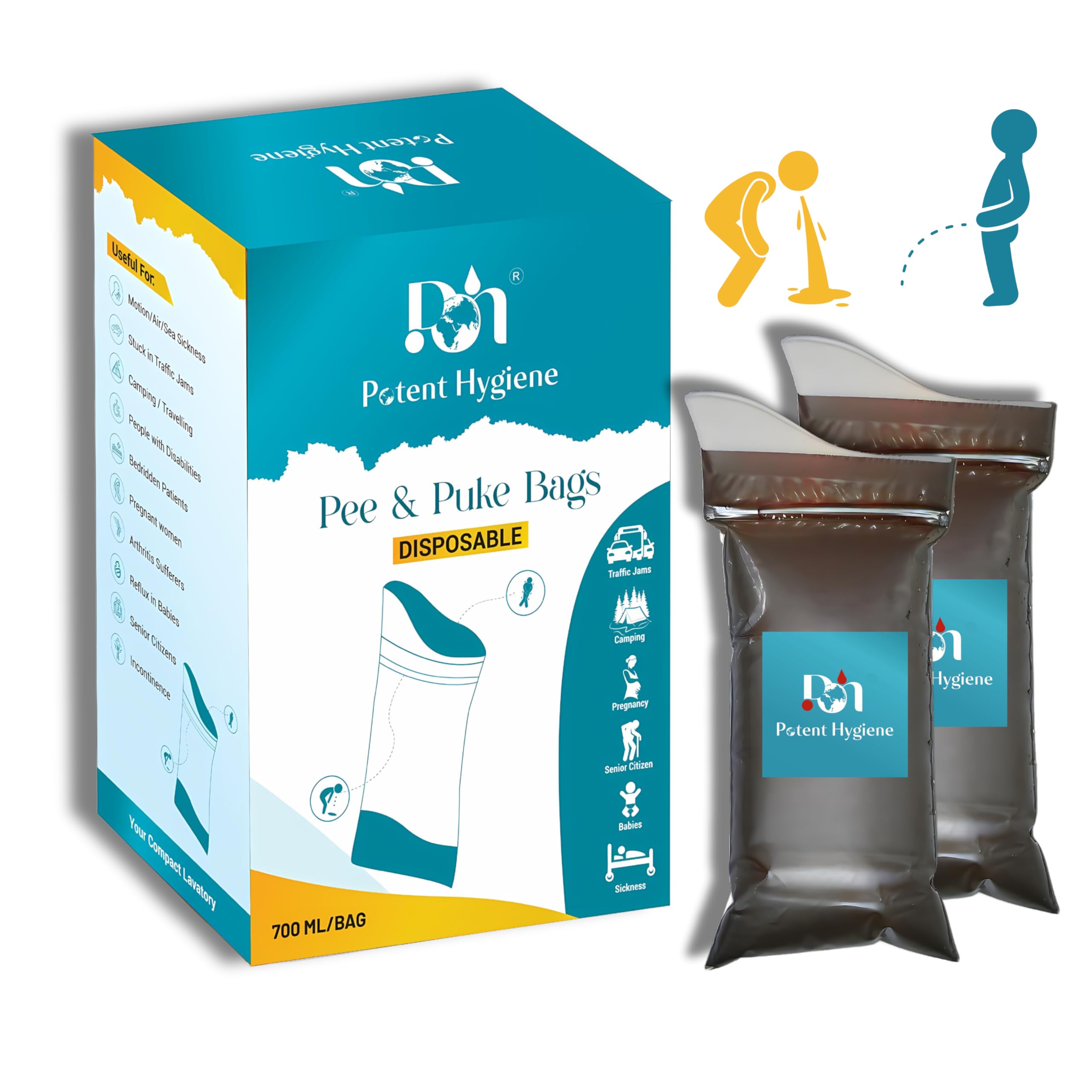 Potent Hygiene Emergency Portable Pee & Puke Bags | Disposable Urine & Vomit Bags | Suitable for Camping, Travel, Traffic Jams, Pregnant Women, Children, Hospitalised Patients (12 Bags Pack) (B0D8KG5JYM) Amazon Price History, Amazon Price Tracker