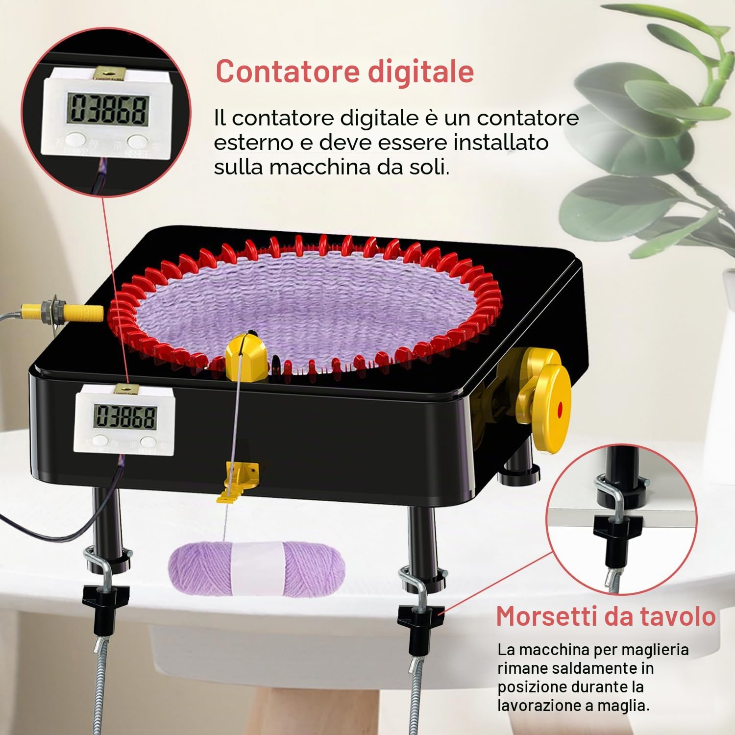 JAMIT Macchina per maglieria con 48 aghi, telaio per lavoro a maglia con contatore digitale esterno, macchine per maglieria a manovella per adulti, telaio per lavoro a maglia per cappelli, sciarpe