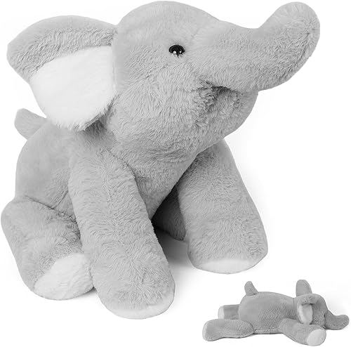 JellyMallow Animales de peluche de elefante con peso de 24 pulgadas, color gris, 5 libras, almohada de felpa de elefante gigante para niños y adultos