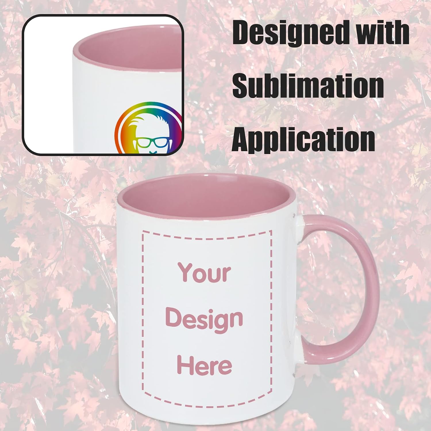 MR.R 11oz Sublimation Blank Coffee Mugs,Cup Blank White Mug Cup with Pink Color Mug Inner and Handle,Set of 2