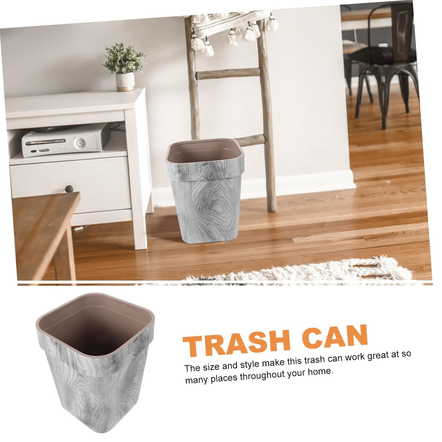 Alipis Wood Grain Trash Can for Home Large Kitchen Garbage Bin Rustic Bedroom Wastebasket