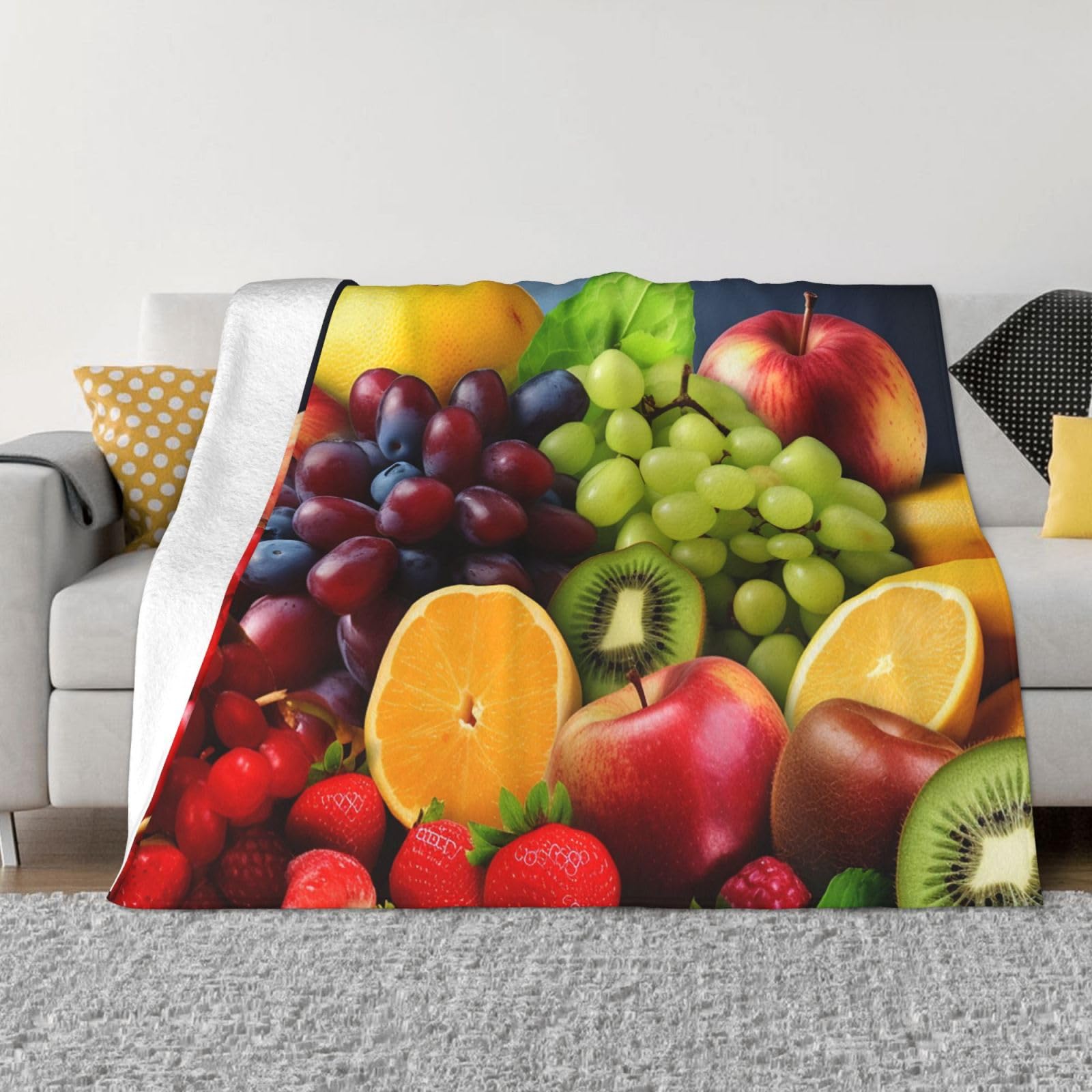 KLOPH Fruits Throw Blanket 80"x60" Flannel Fluffy Warm Blanket for Couch, Reversible Plush Blankets for Bed, Comfy Fuzzy Blanket for Sofa, Plush Lightweight-Blankets for All Season