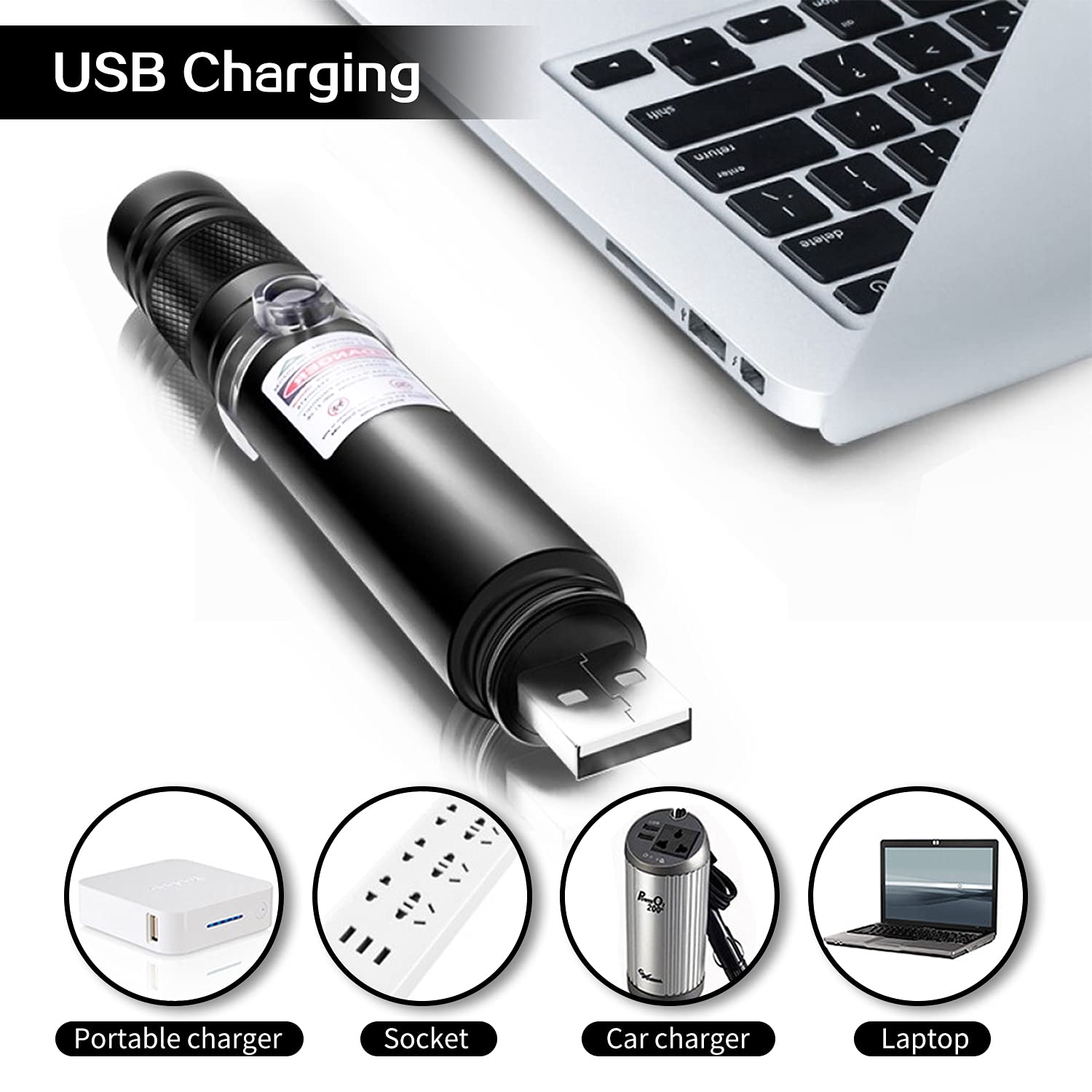 Green Laser Pointer Long Range High Power Flashlight,Rechargeable Pointer for USB,with Star Cap Adjustable Focus Suitable for Projector, Hiking : Office Products