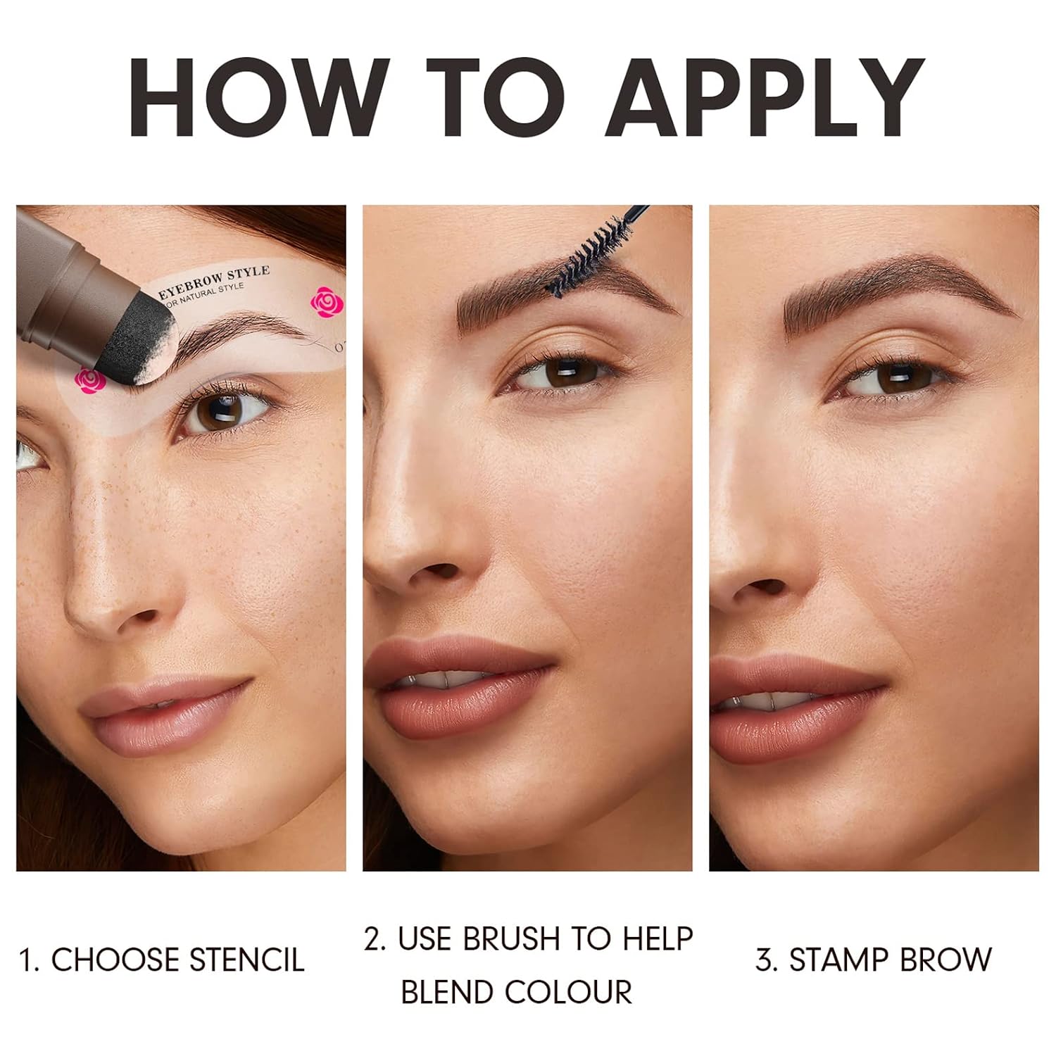 Eyebrow Stamp Stencil Kit - 1 Step Eye Brow Stencil Kit for Beginners, Brow Stencil and Stamp Kit Long-lasting, Smudge-Proof & Waterproof, 24 Reusable Eyebrow Shapes Stencils for Perfect Brow Shape (Medium Brown)