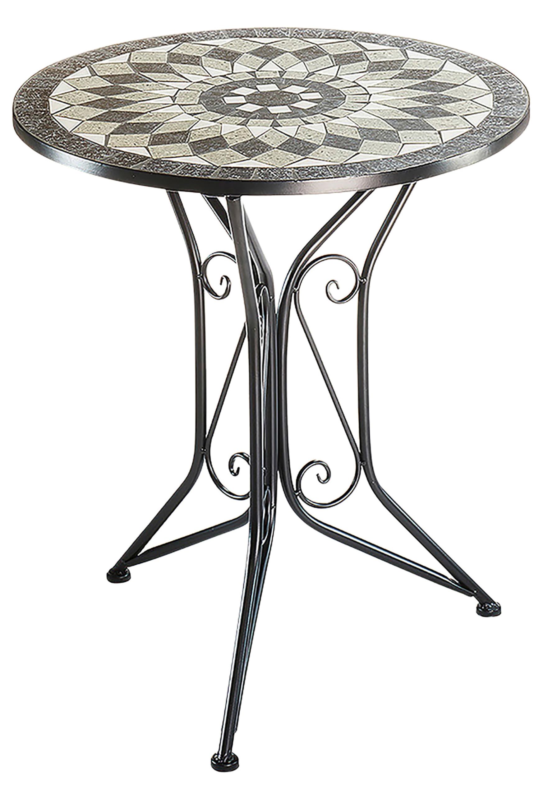 Kobolo Mosaiktisch Gartentisch Metall H70 cm x D60 cm Grau