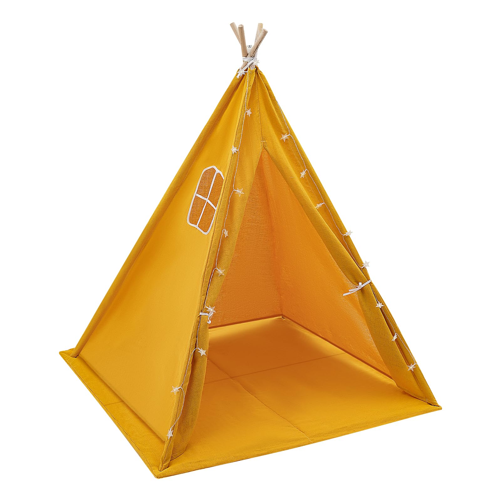 Tente tipi pour enfants, tentes pour enfants en coton 120 * 120 * 140 cm, tente de jeu pour chambre d'enfant avec guirlande lumineuse et tapis, tente teepee pour enfants pour 1-3 garçons et filles
