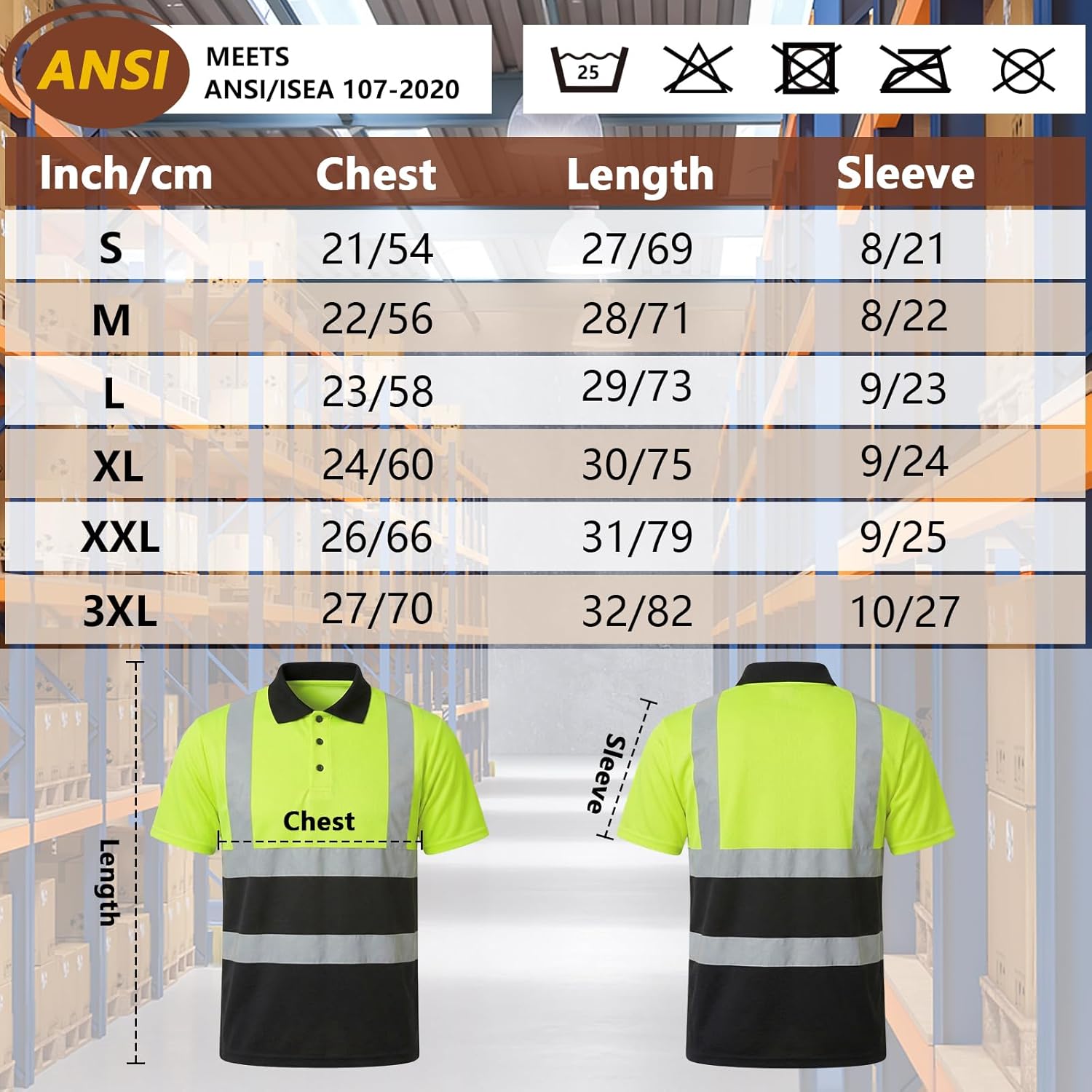 HYCOPROT Safety Shirt High Visibility Shirts Short Sleeve Reflective Breathable Work T Shirt Polo Shirts Class 2