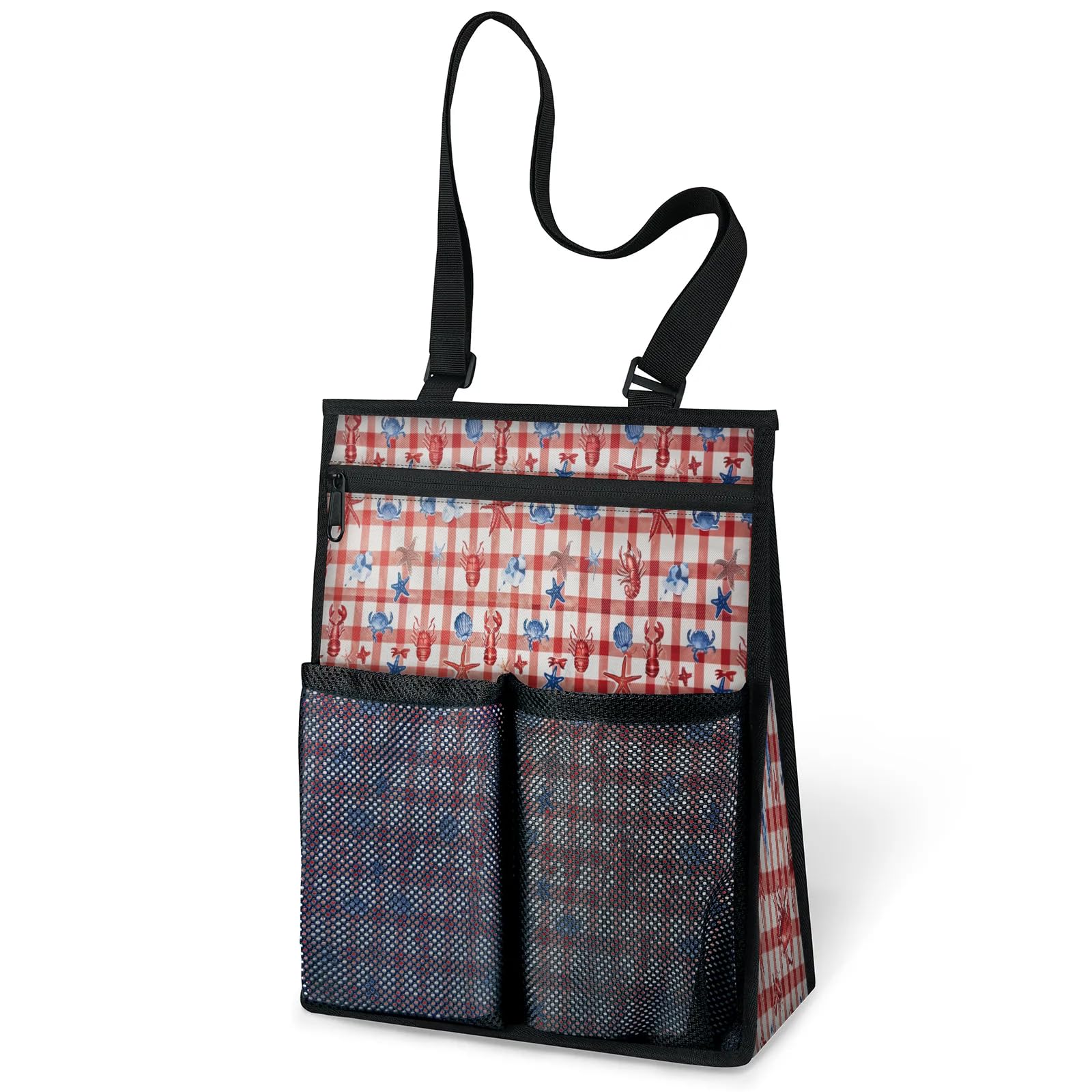 Ourtheme Ocean Theme Checkered Portable Shower Bag for Travel Gym Camp Beach Tote Shower Caddy Bags Hanging Toiletry
