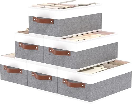 Miniatura 8 de OUTBROS Contenedores de almacenamiento, cestas de almacenamiento plegables para organizar, cajas de almacenamiento de tela con asas, para