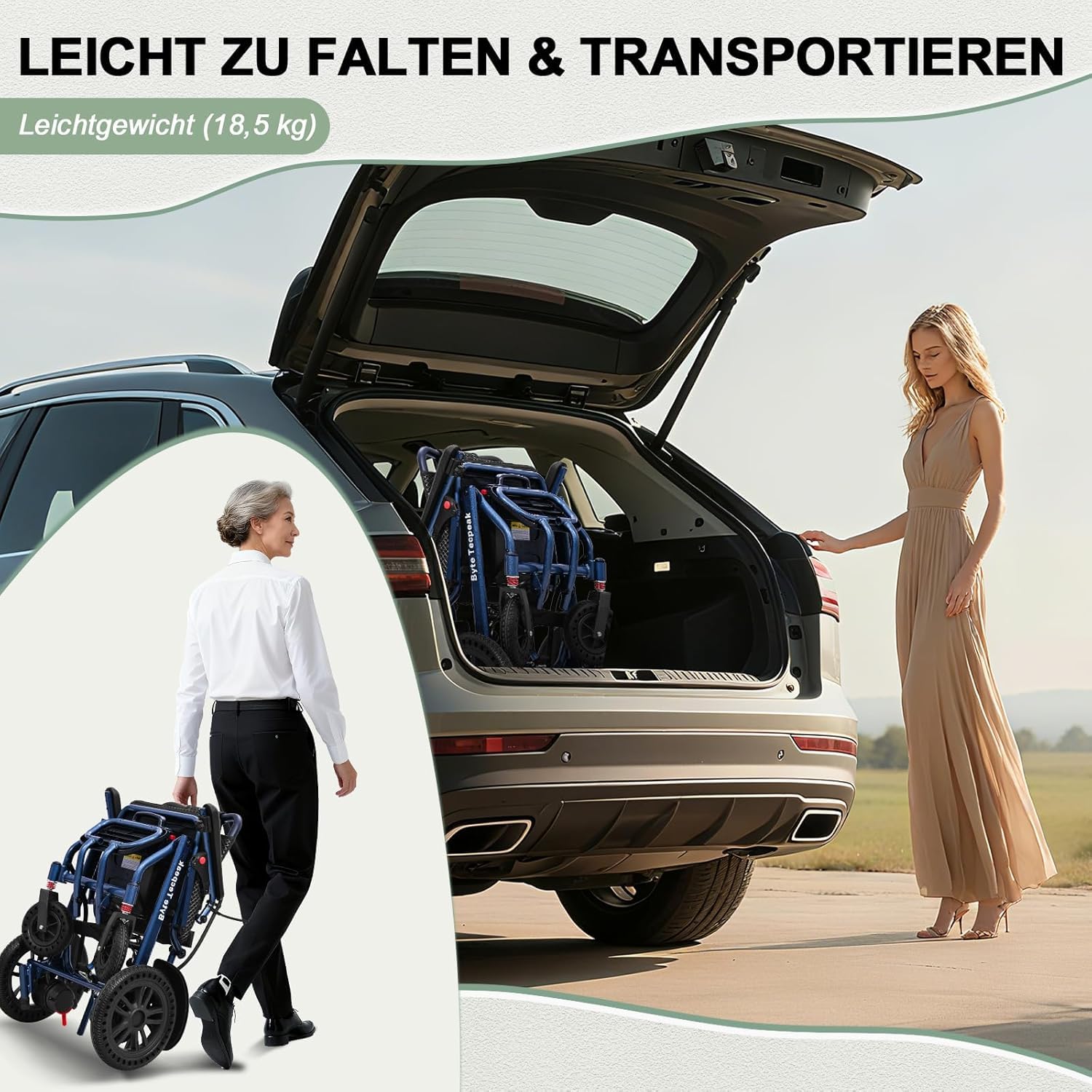 Elektrorollstuhl Faltbar Leicht, Tragbarer Elektro-Rollstuhl mit 20km Reichweite, 150kg Tragkraft, Joystick-Steuerung für Senioren Erwachsene Behinderte, Indoor Outdoor Mobilitätshilfe, Blau