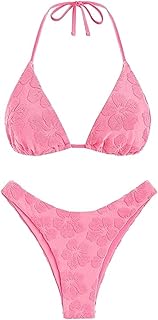 seamoly Women Bikini Set Textured Jacquard Halter Two Piece Swimsuit Open Back High Cut Bathing Suit Price In India