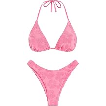 seamoly Womens Bikini Sets Toweling Jacquard Textured Halter Two Piece Swimsuits Open Back Cheeky High Cut Bathing Suit