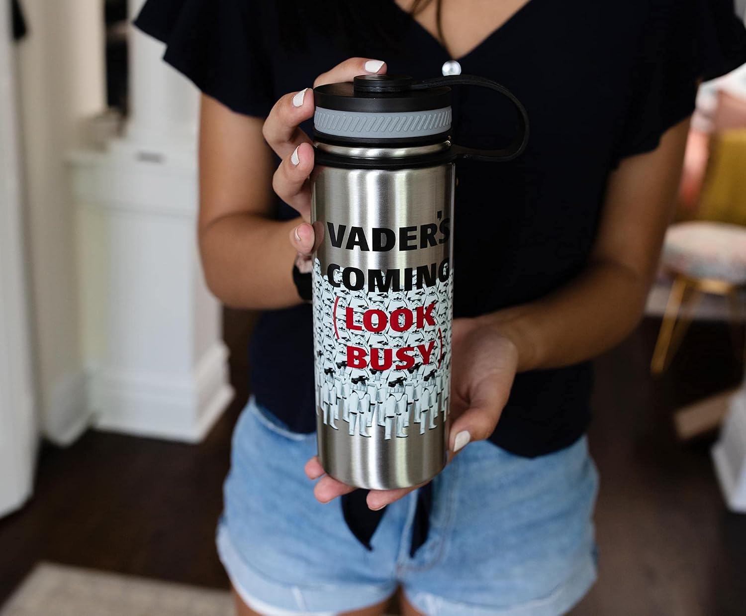 Seven20 STAR WARS Stormtroopers Darth Vader'S Coming, Look Busy Stainless Steel Canteen Water Bottle| Bpa-Free Sports Water Bottle Jug With Leakproof Lid, Travel Accessories | Holds 18 Ounces