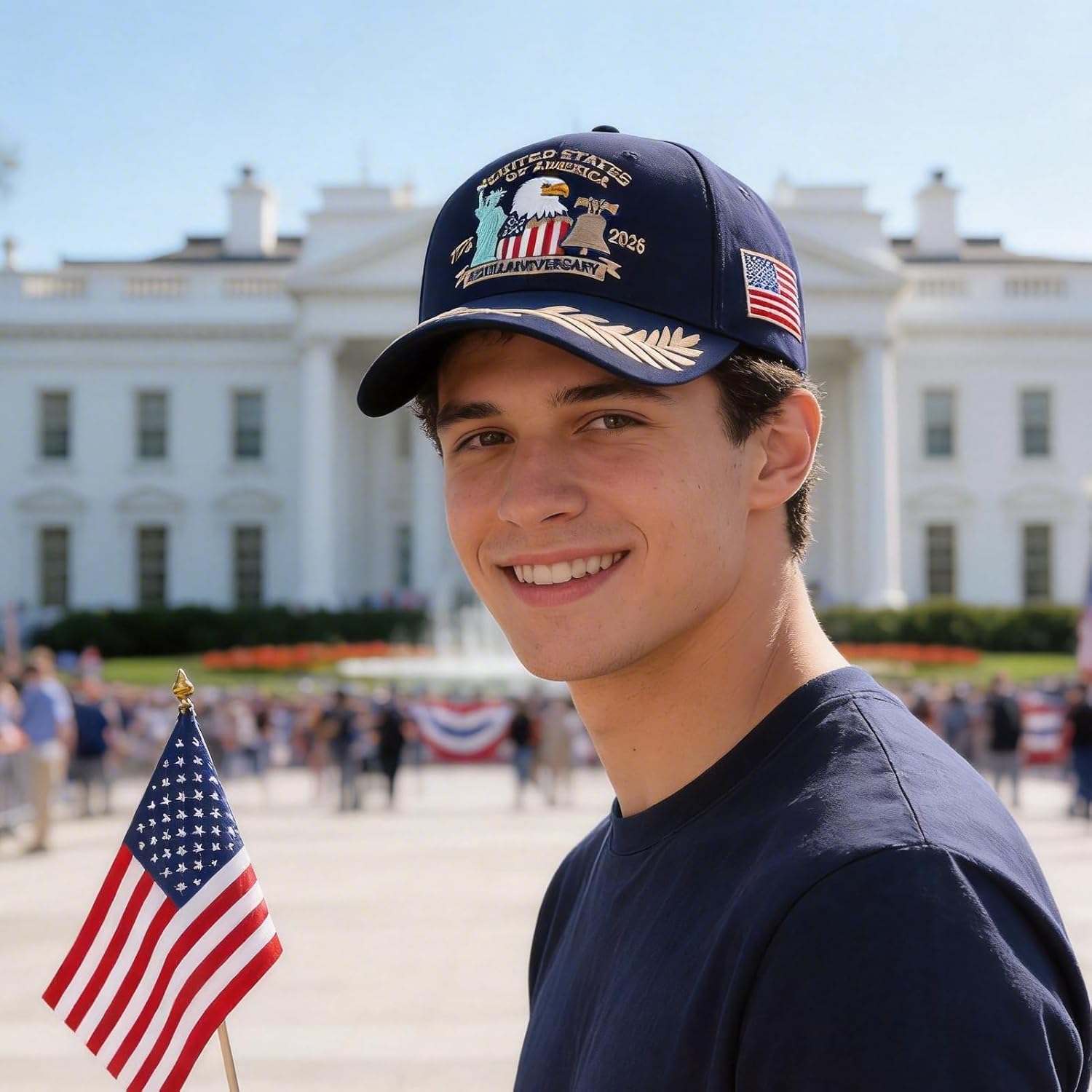 2 Pack 250 Anniversary USA Hat Embroidered Eagle & Liberty，Adjustable Patriotic American Flag Baseball Caps for Men Women