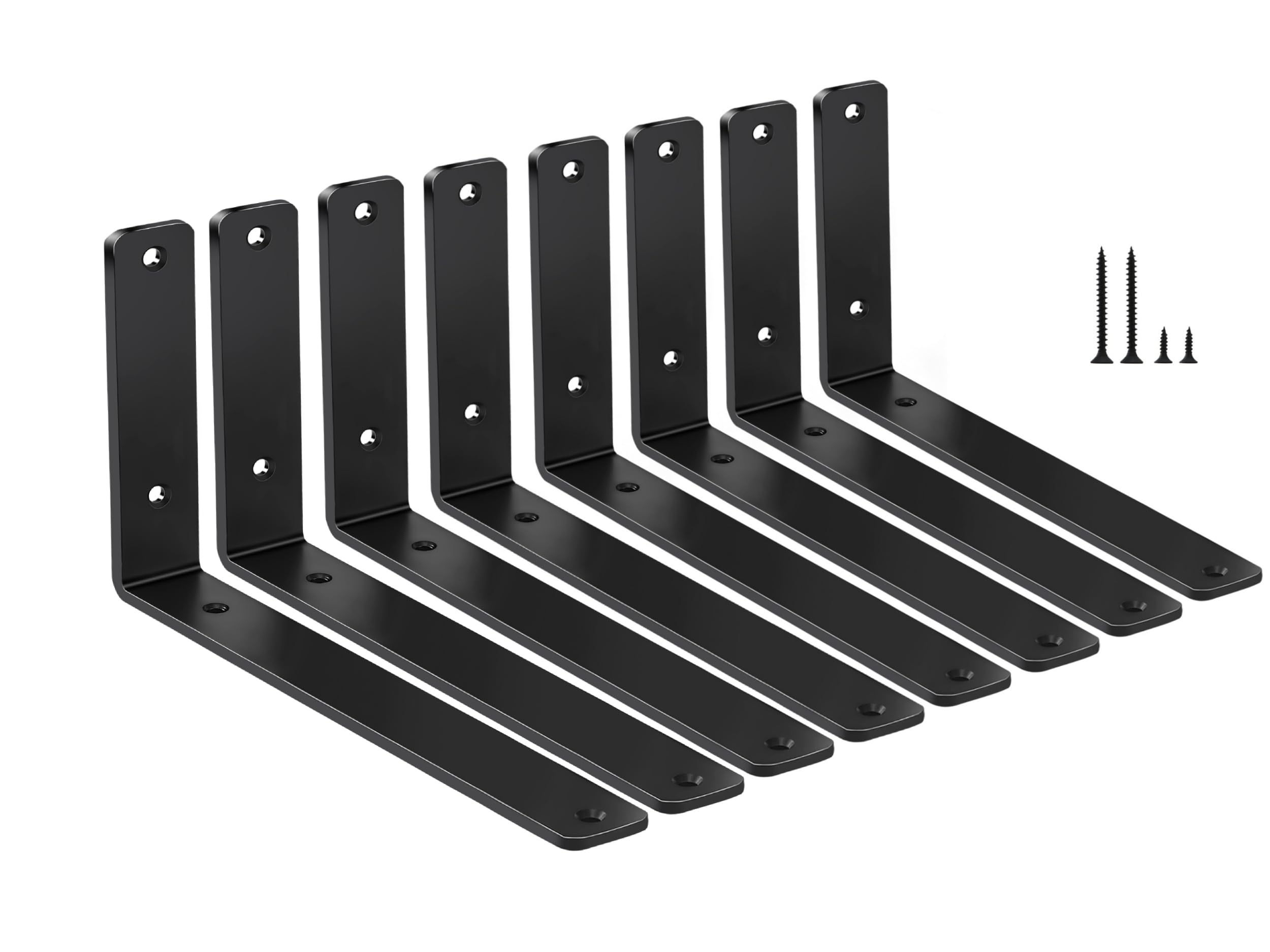 8 Pack - L 10" x H 6" x W1.5, 5mm Thick Black L Shelf Bracket, Iron Shelf Brackets, Metal Shelf Brackets, Floating Shelf, Shelf Supports with Screws — image 1
